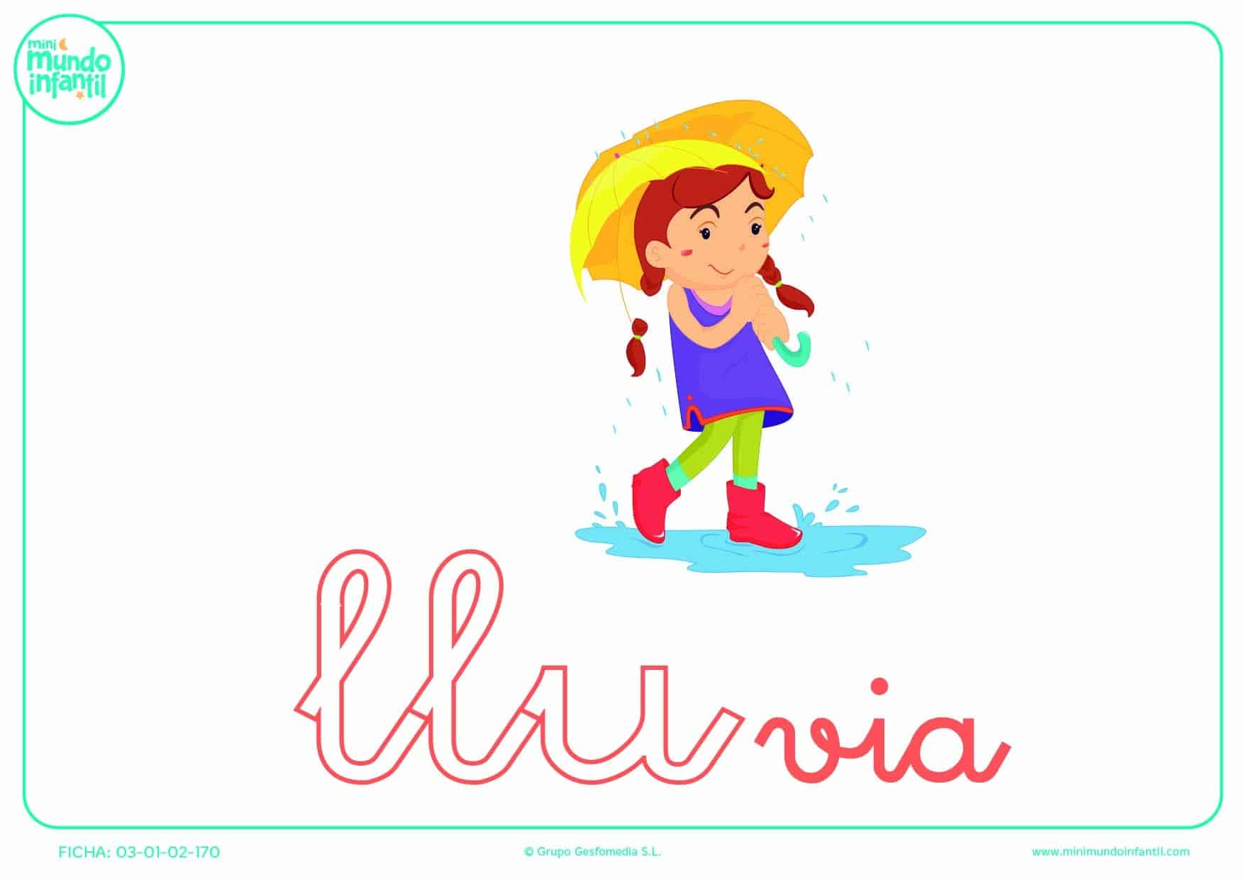 Sílaba LLU en minúsculas de lluvia para poner color