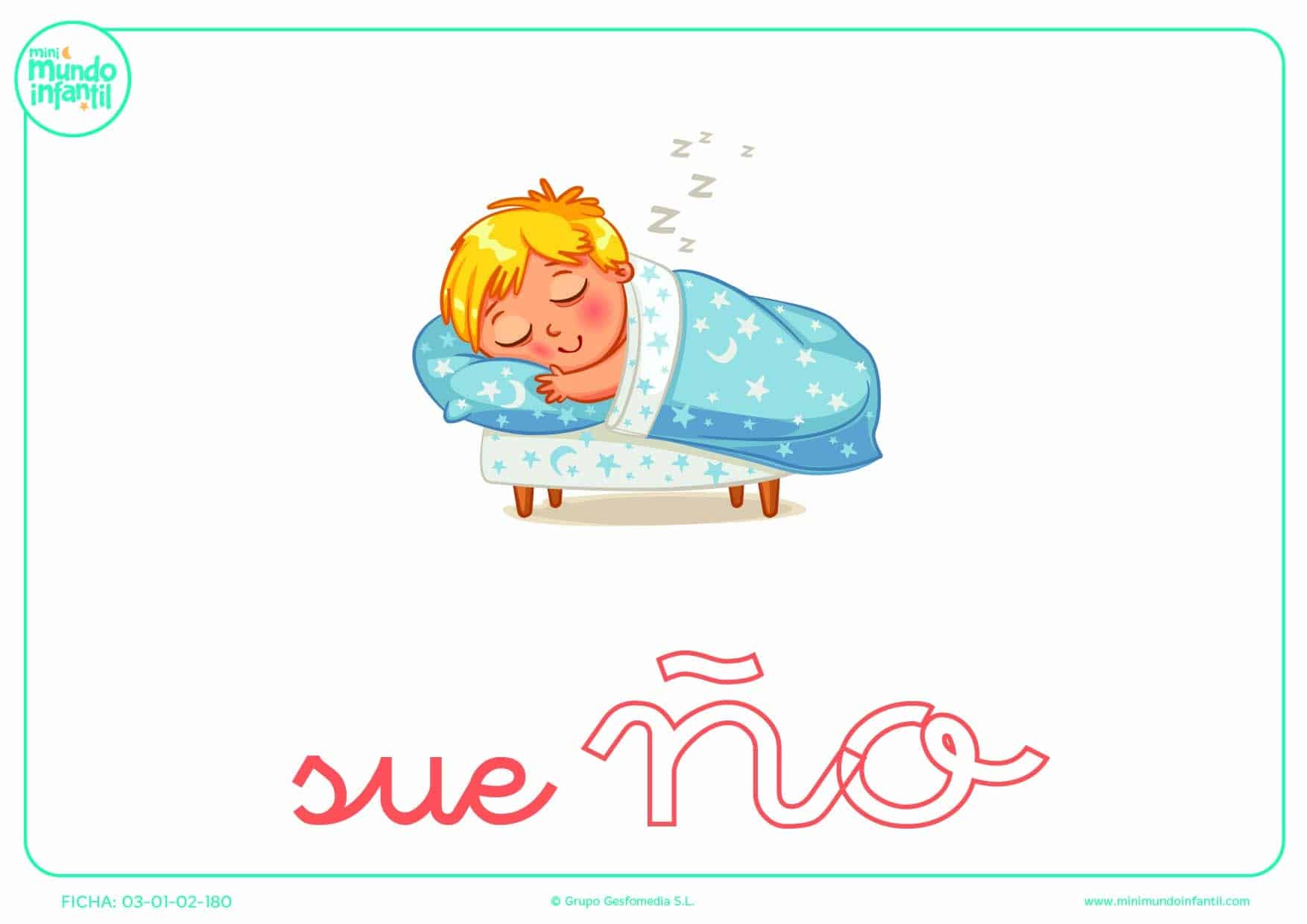 Sílaba ÑO minúscula de sueño para completar