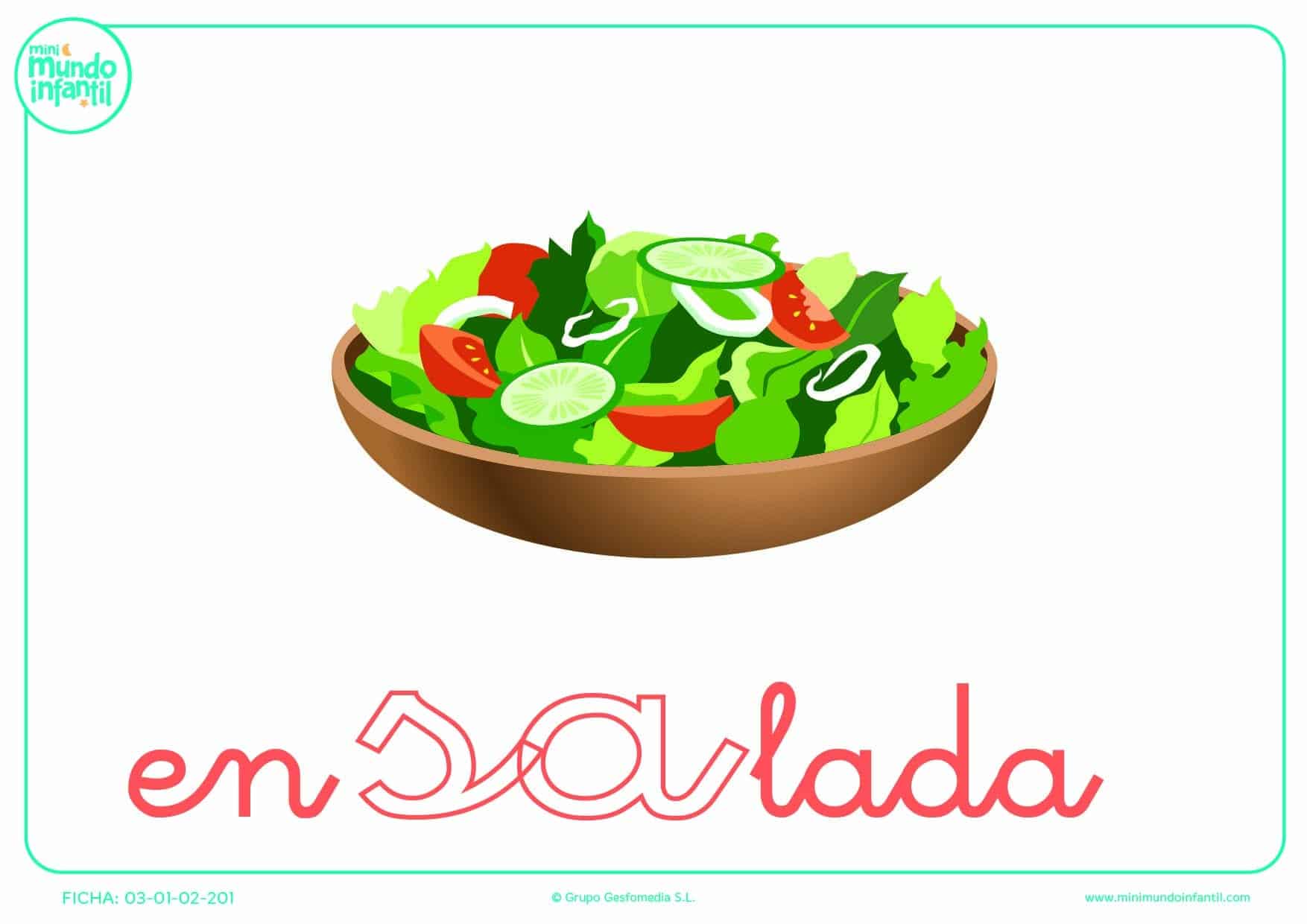 Sílaba SA de ensalada en minúsculas para colorear