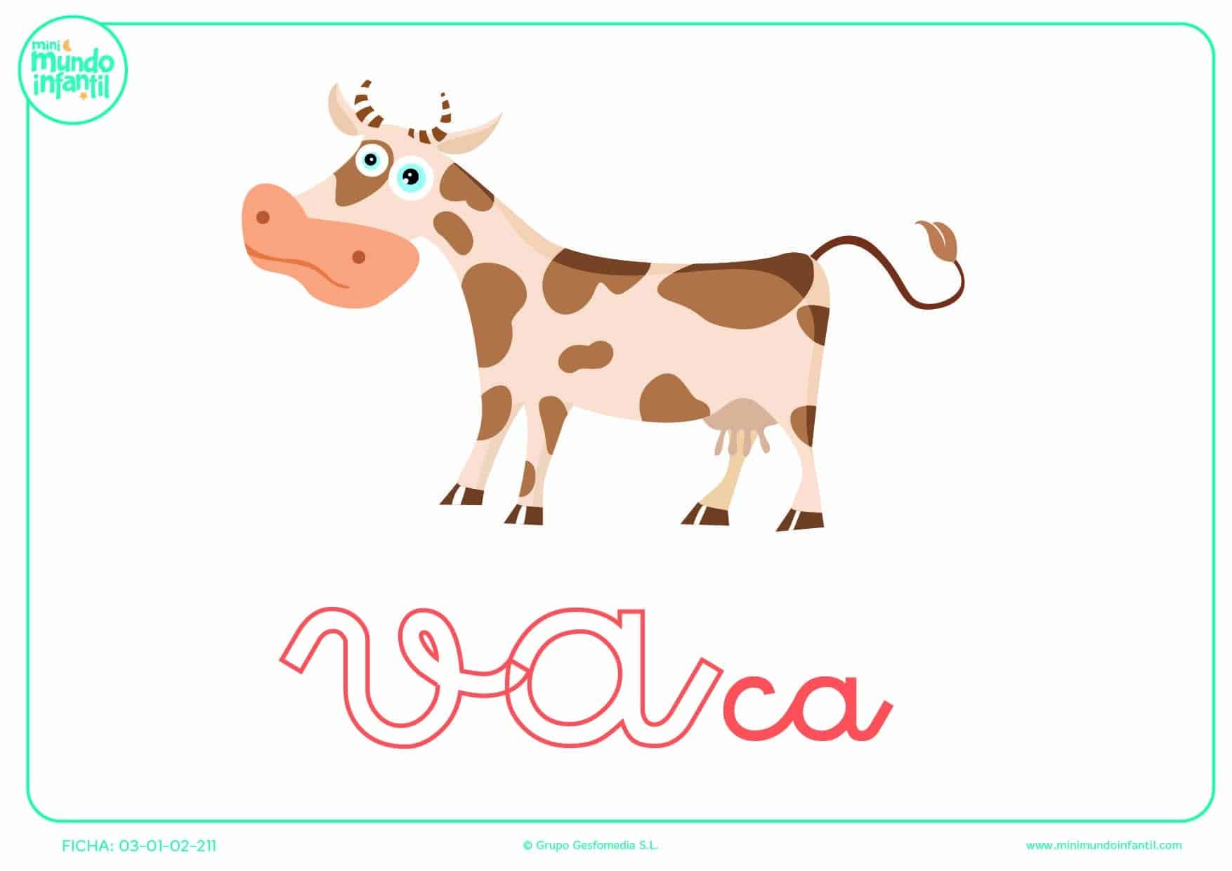 Sílaba VA de vaca en minúsculas para pintar