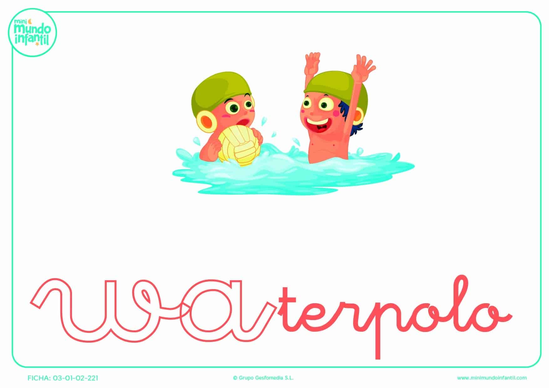 Sílaba WA minúscula de waterpolo para colorear