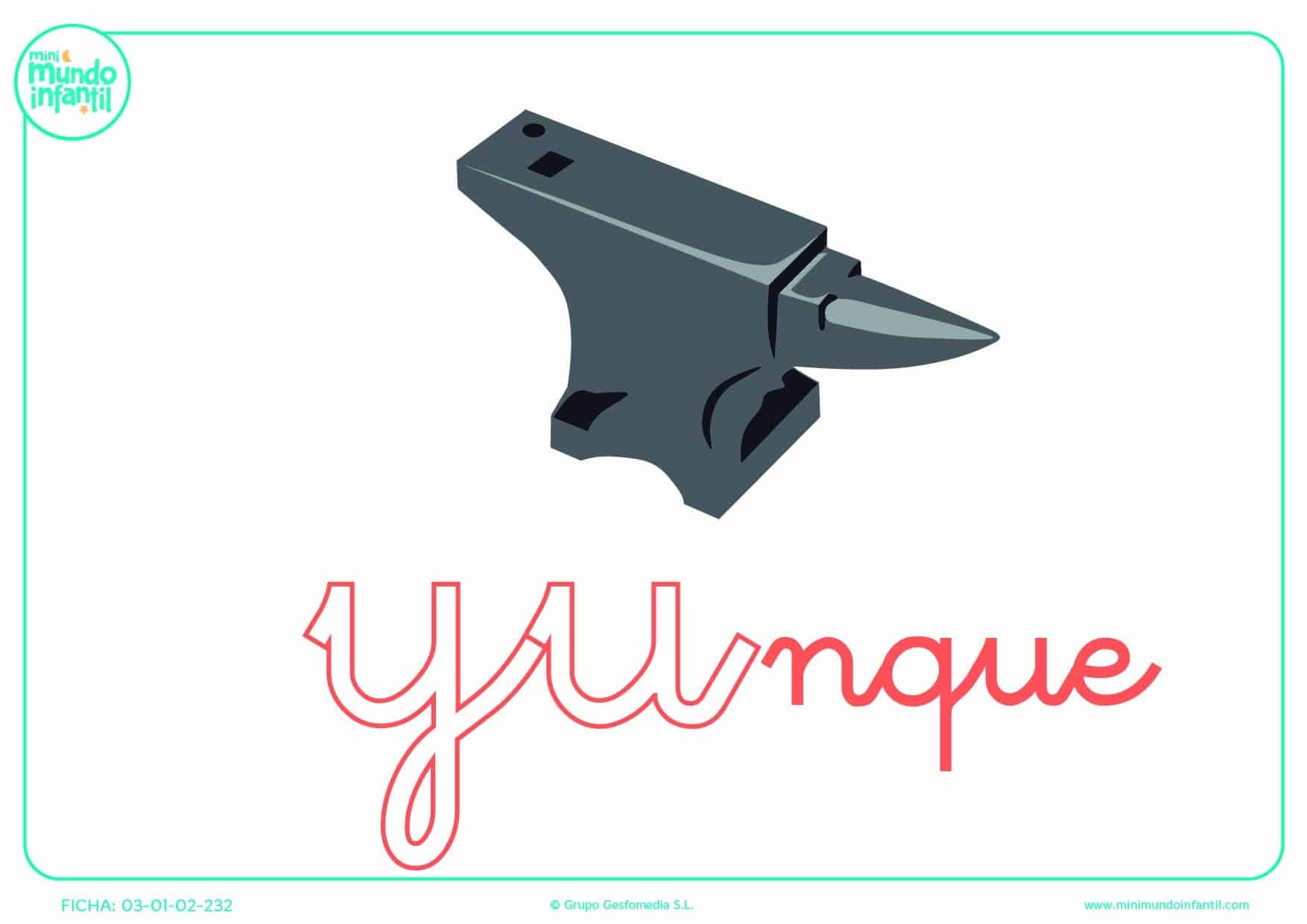 Sílaba YU minúscula de yunque para que completes