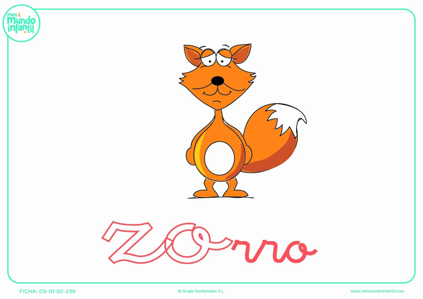Sílaba ZO de zorro para colorear en minúsculas