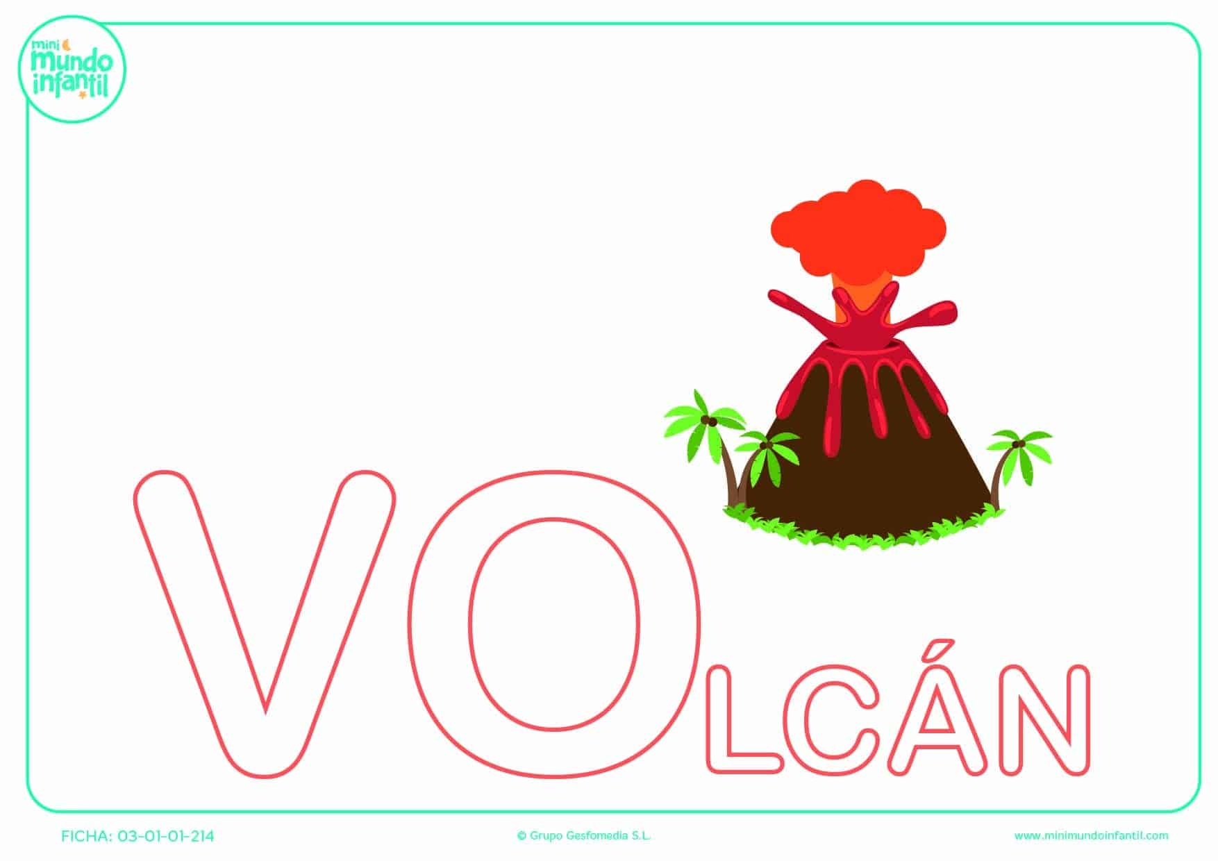 Sílaba VO de volcán en mayúsculas para poner color