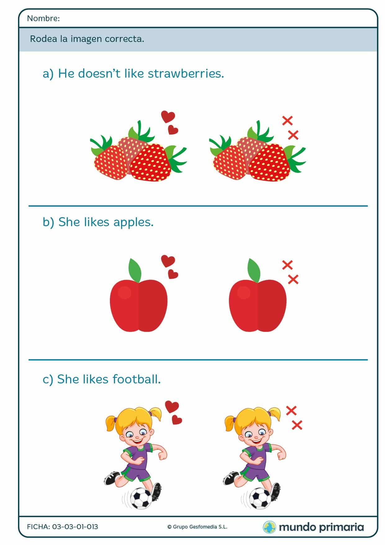 Ficha de escoger la imagen que corresponda para 1º de Primarria