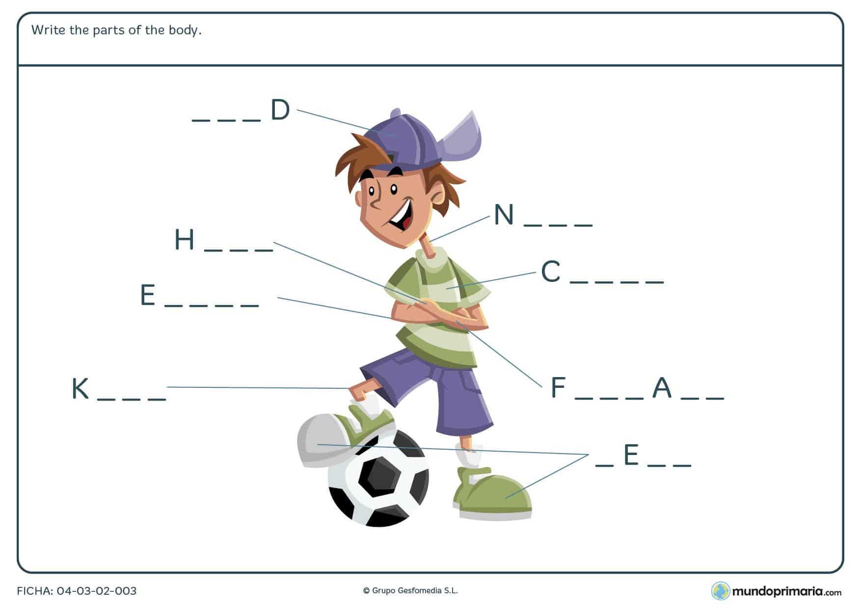 Rellena los huecos con las partes del cuerpo del chico en inglés