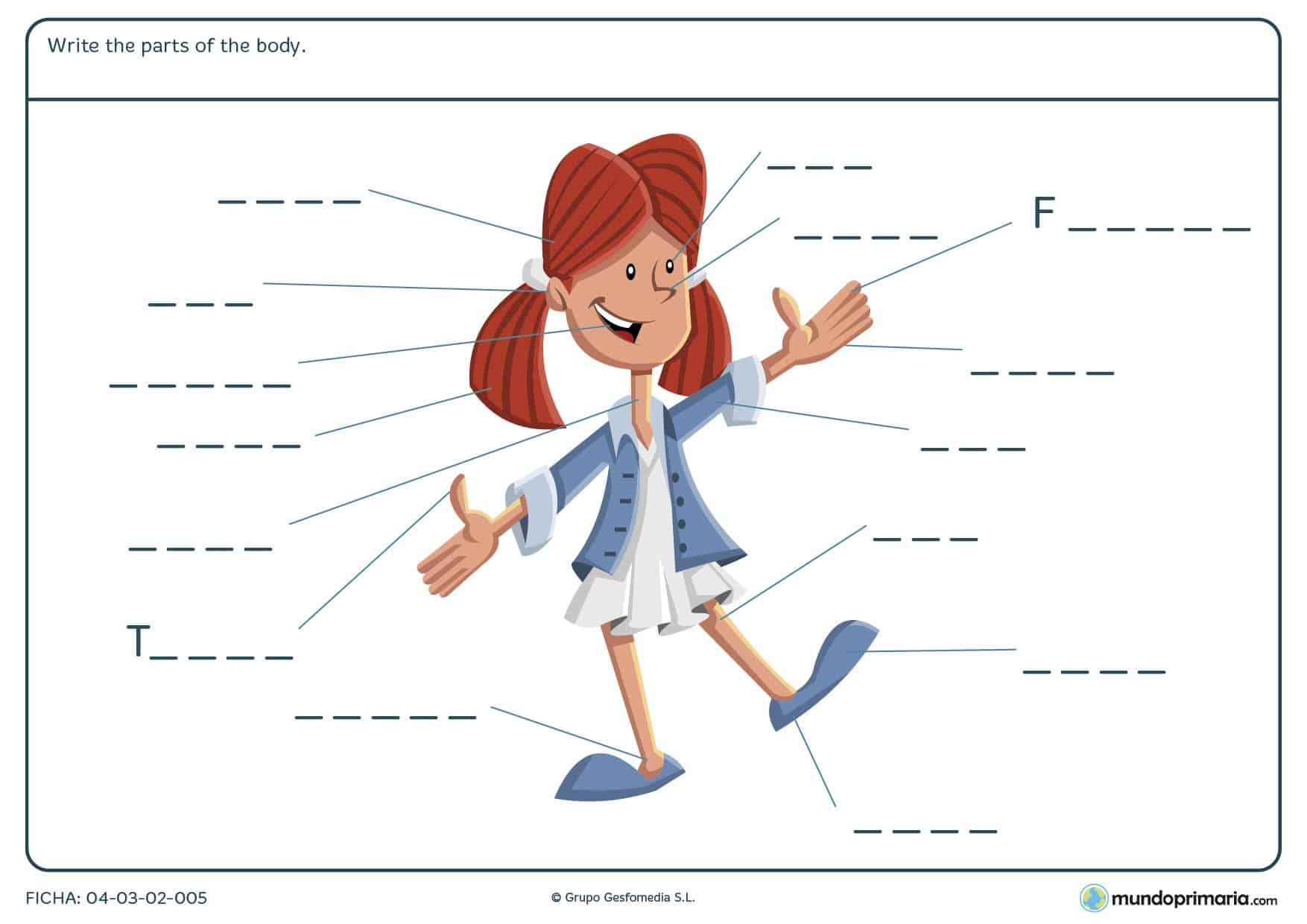 Completa los nombres de todo el cuerpo en inglés para 2º de Primaria