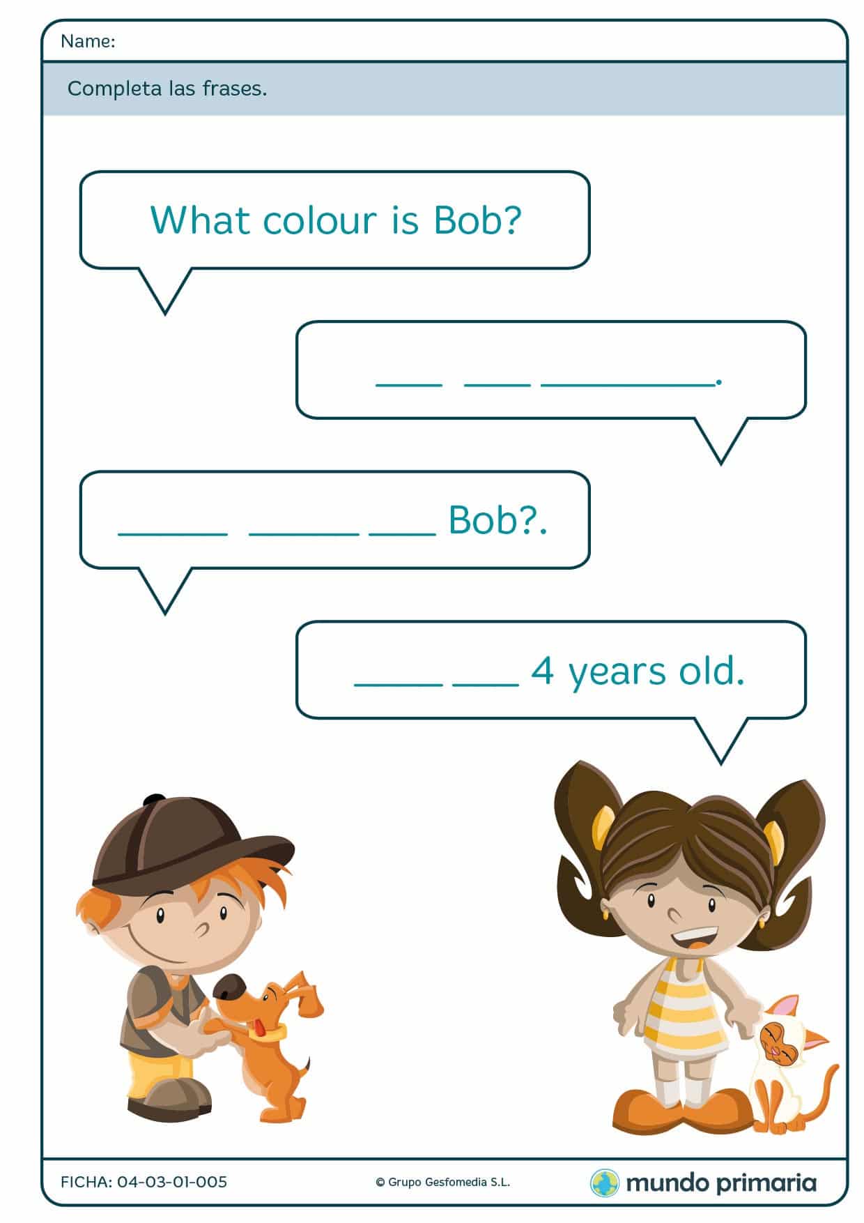 Ficha de continuar la conversación en inglés para 2º de Primaria