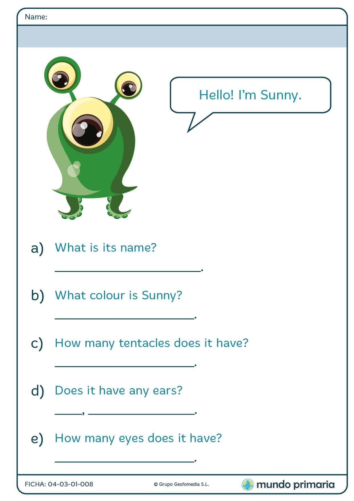 Answer these questions about the monster Marshall en inglés para 2º