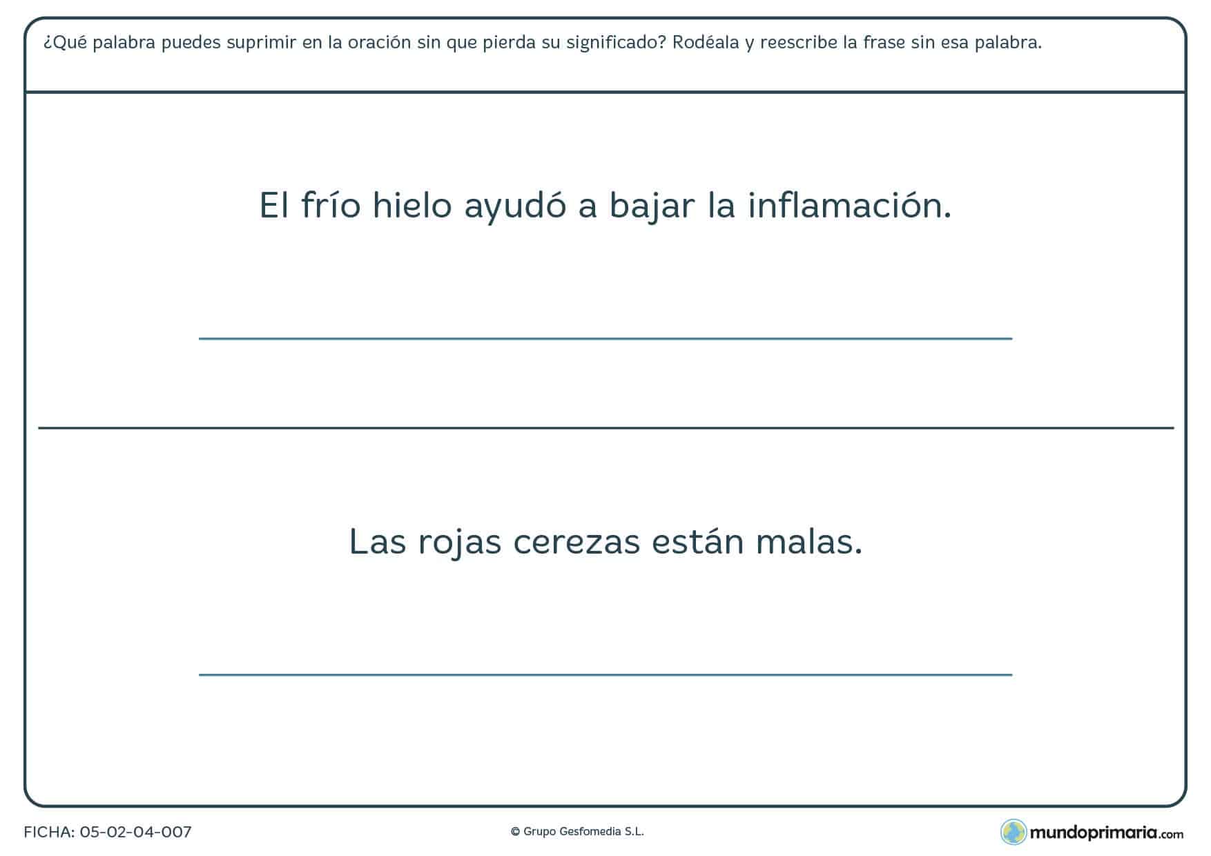 Ficha de lengua sobre palabras que se pueden omitir para Primaria