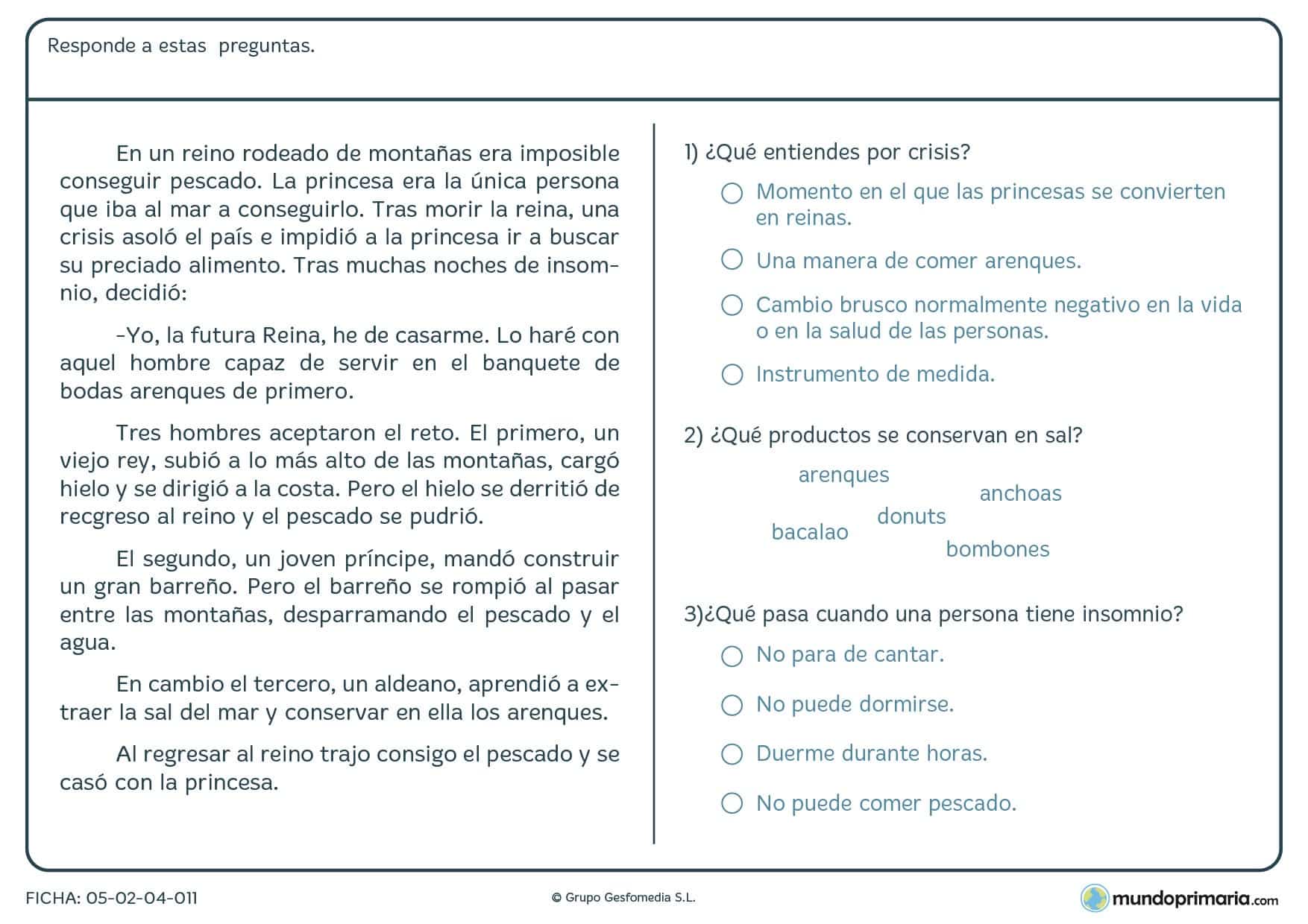 Ficha de lenguaje de leer el texto y responder para niños de 3º curso