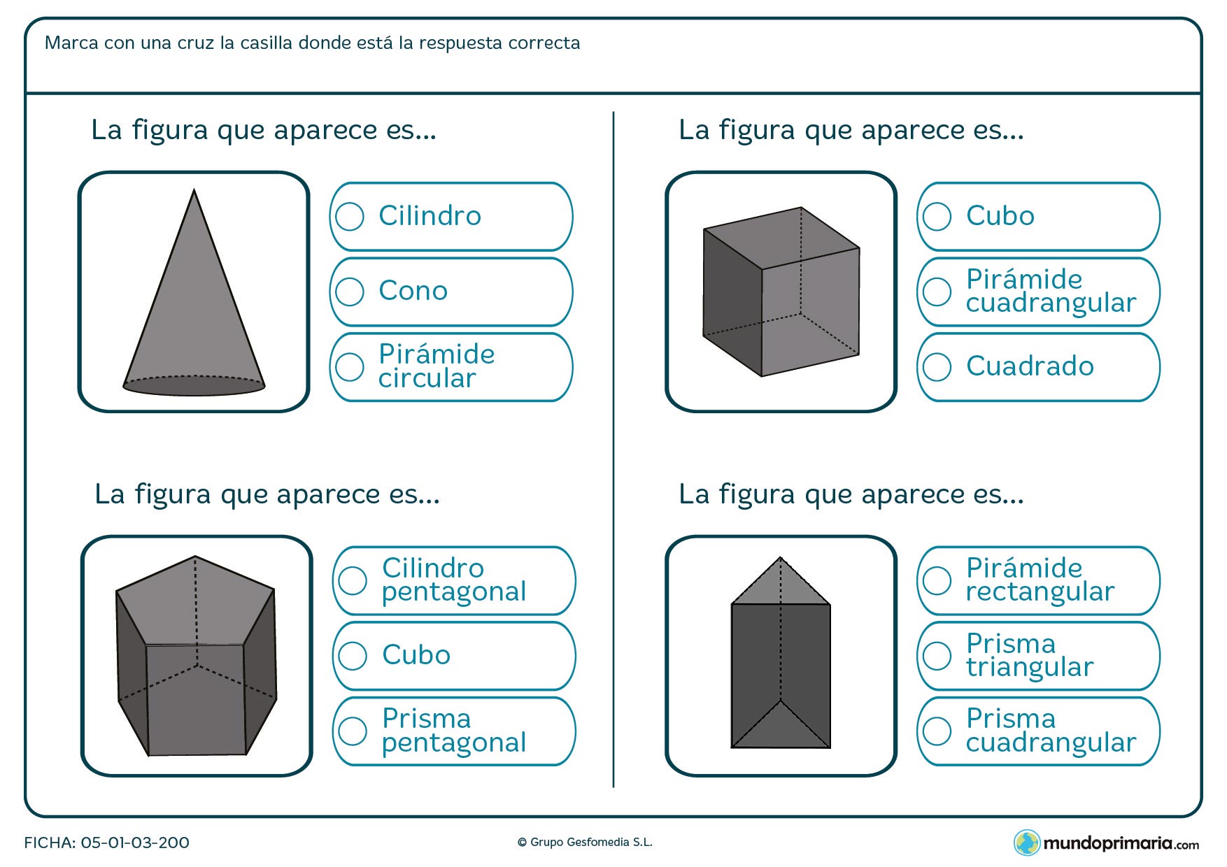 Ficha de identificar nombres del cuerpo geométrico que aparece por 6º