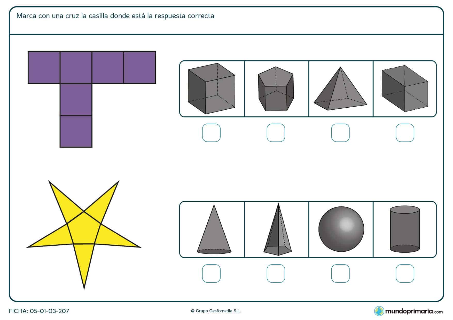 Ficha para marcar la solución correcta del cuerpo geométrico para 6º