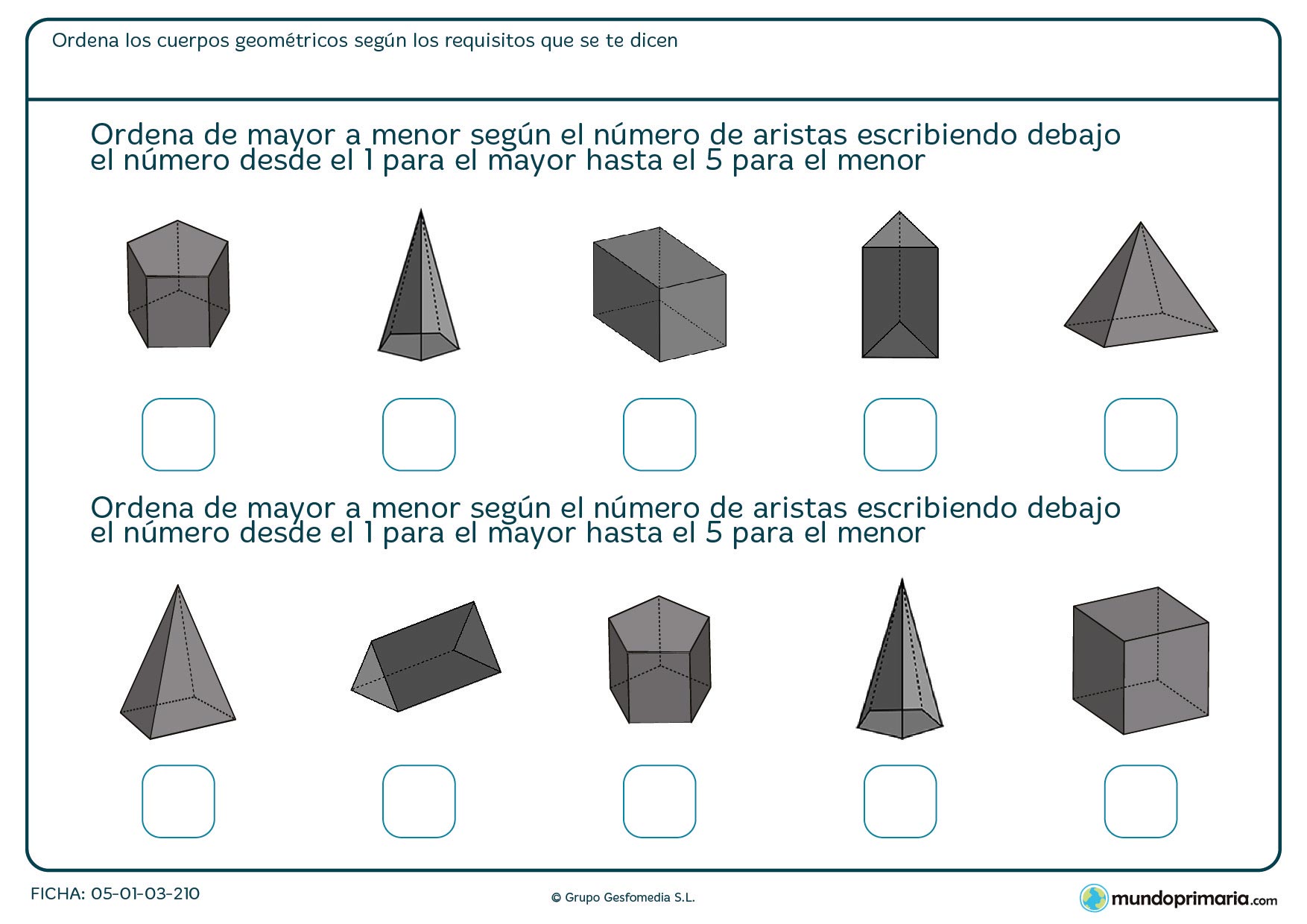 Ficha para poner de menor a mayor por número de aristas para 6º