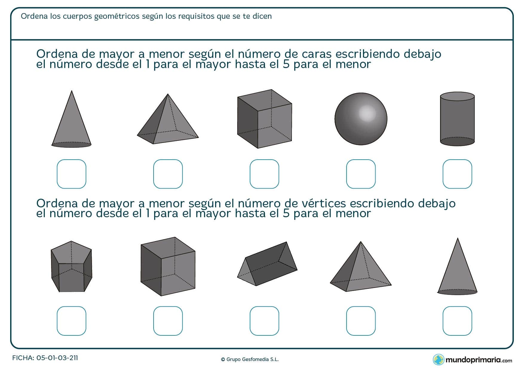 Ficha de ordenación de imágenes por número de aristas para 6º