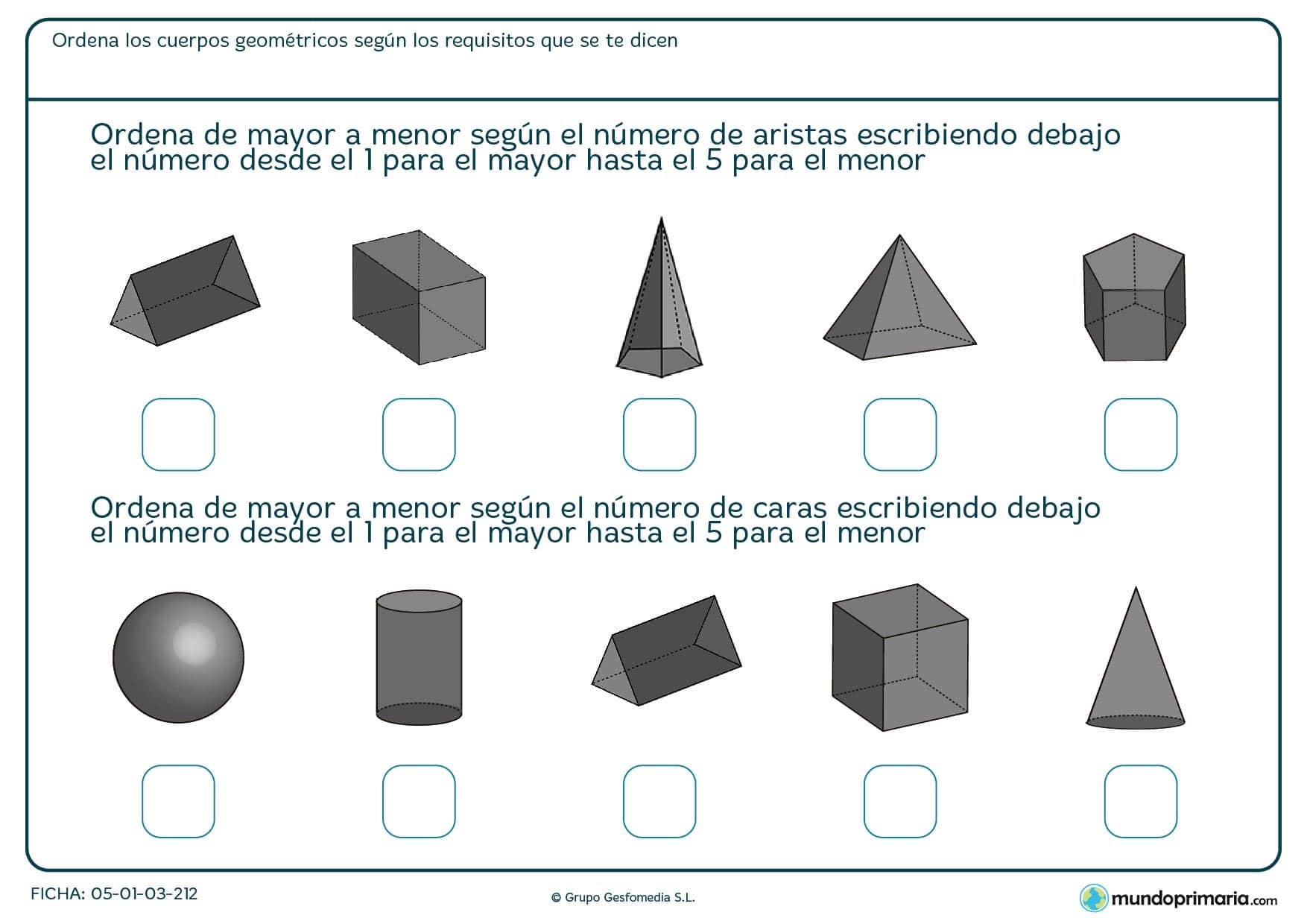 Ficha de numerar ordenadamente según las caras para 6º Primaria
