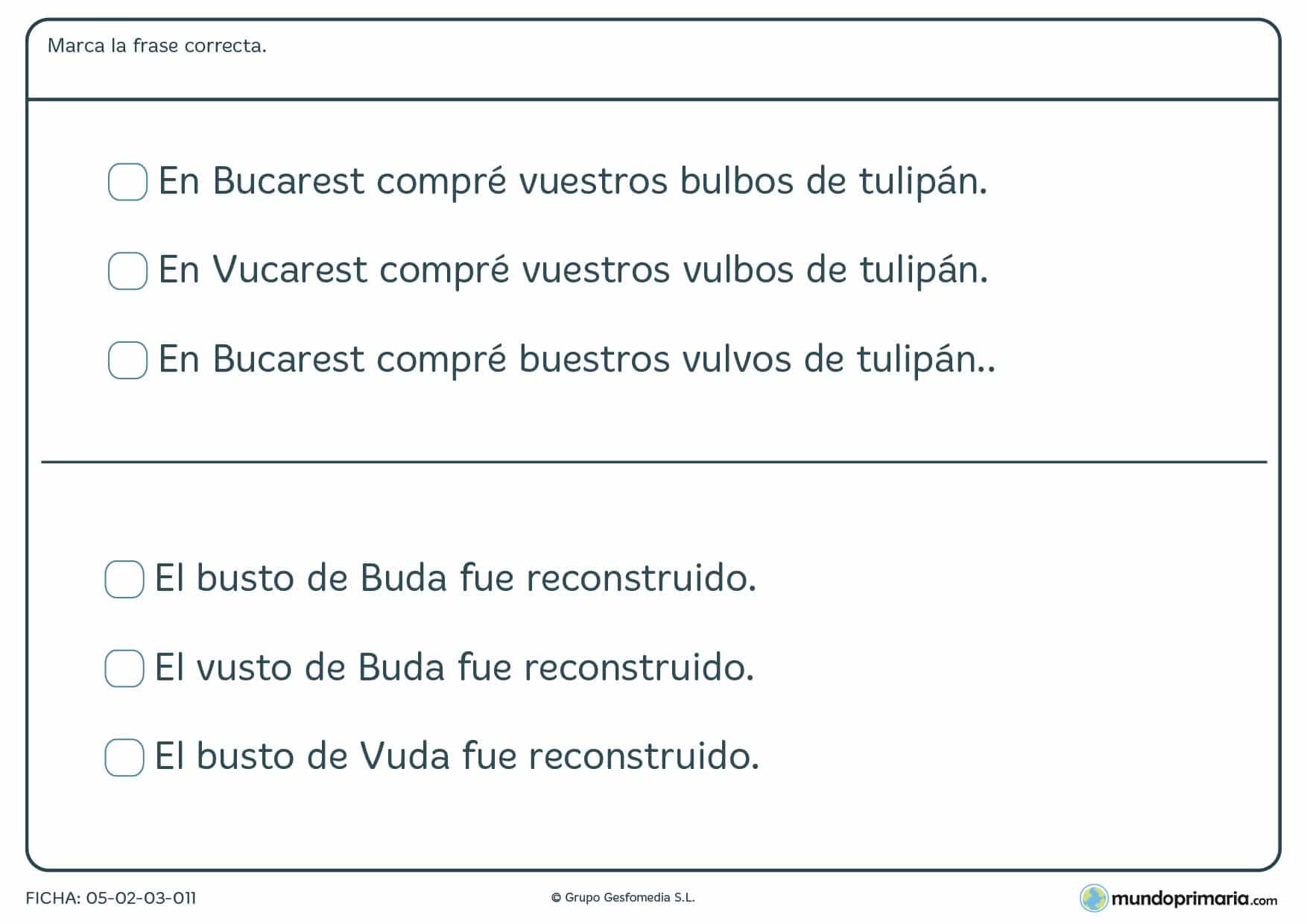 Ficha de B y V para niños que estudian 3º de educación primaria