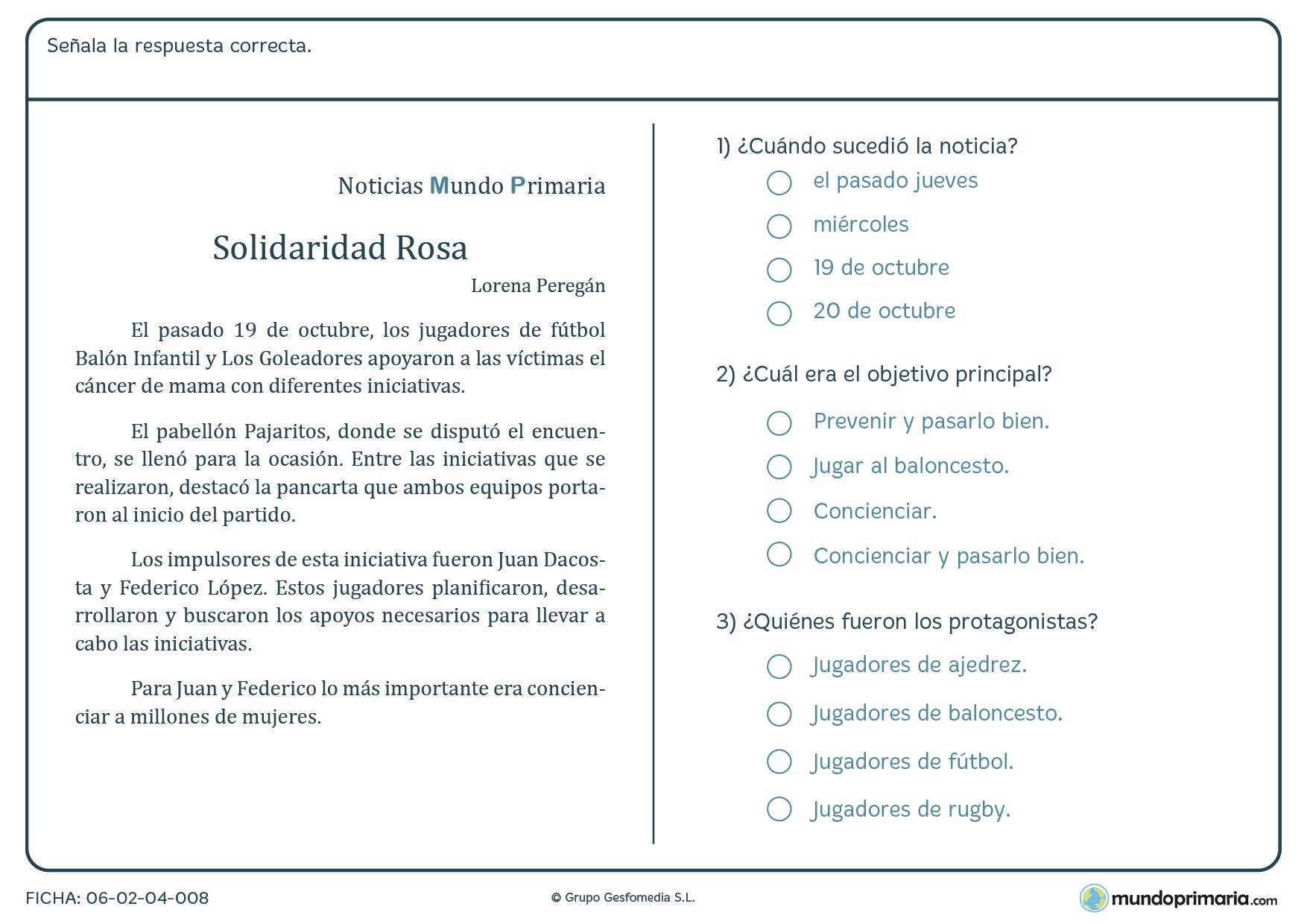 Ficha sobre cuándo sucedió la noticia, objetivo y protagonistas