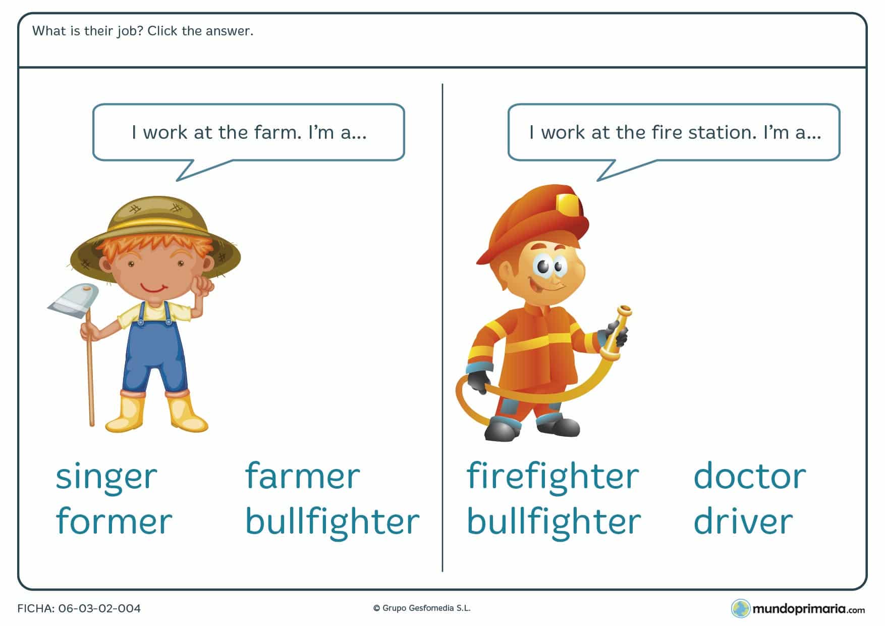 Ficha de identificar el trabajo en inglés para 4º de primaria