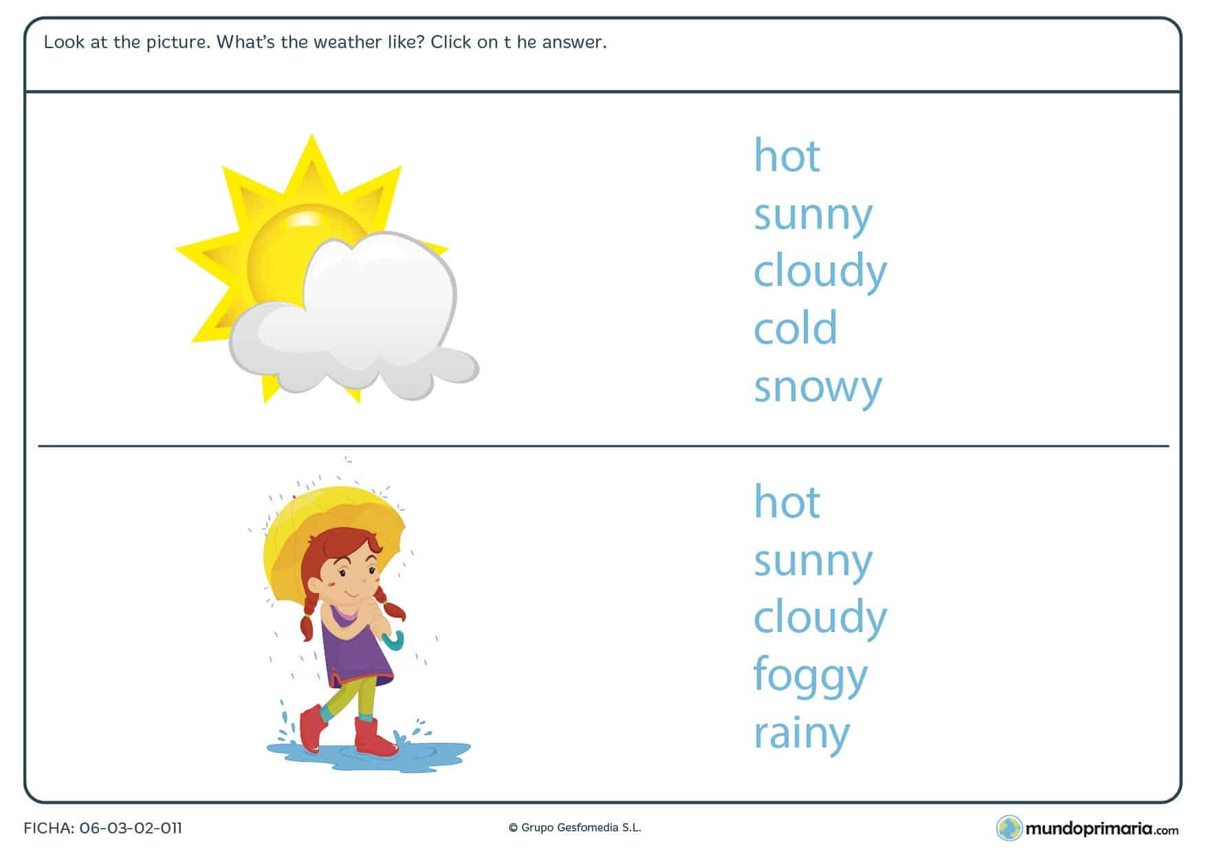 Ficha de repasar el clima en inglés para primaria