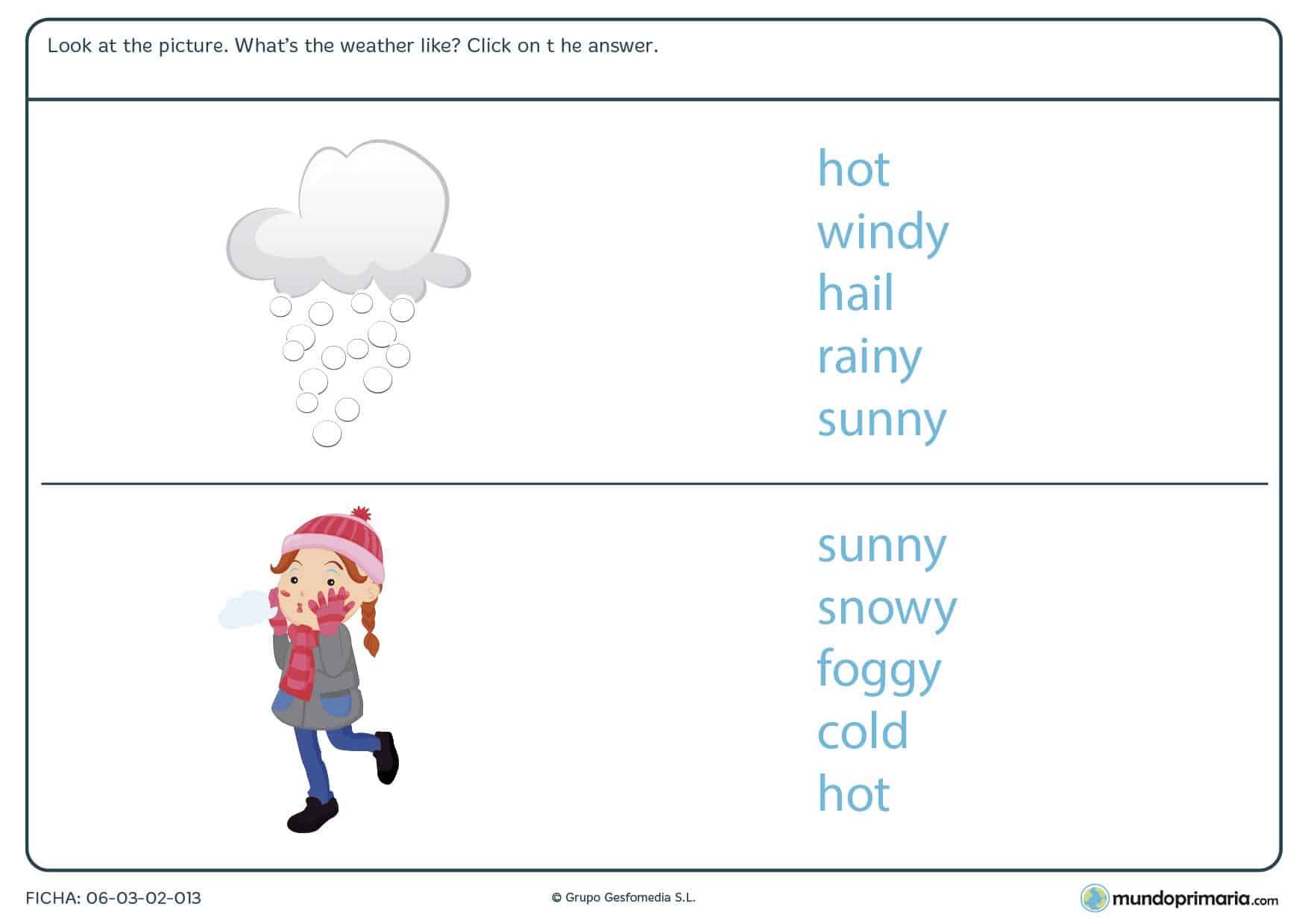 Ficha de repasar la meteorología en inglés para 4º de primaria