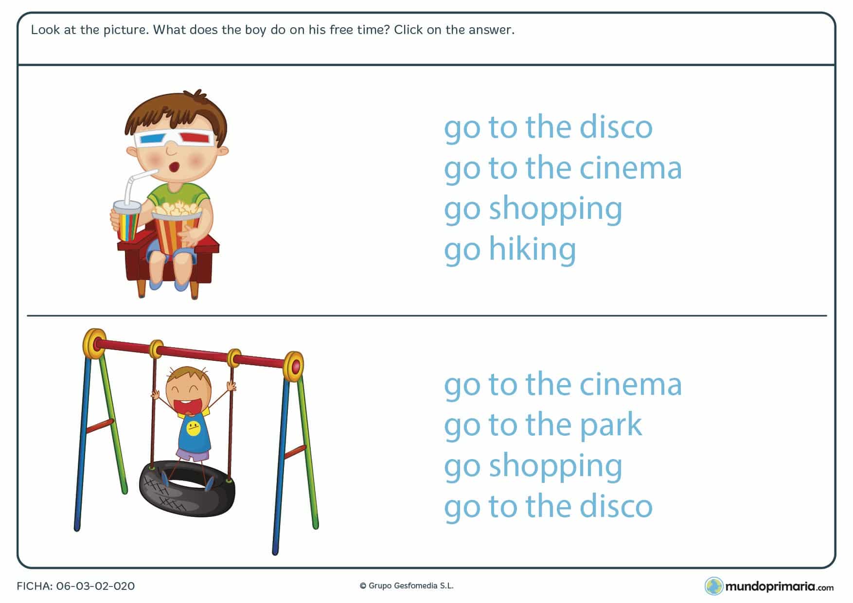 Ficha de identificar ocupaciones para cuarto de primaria en inglés
