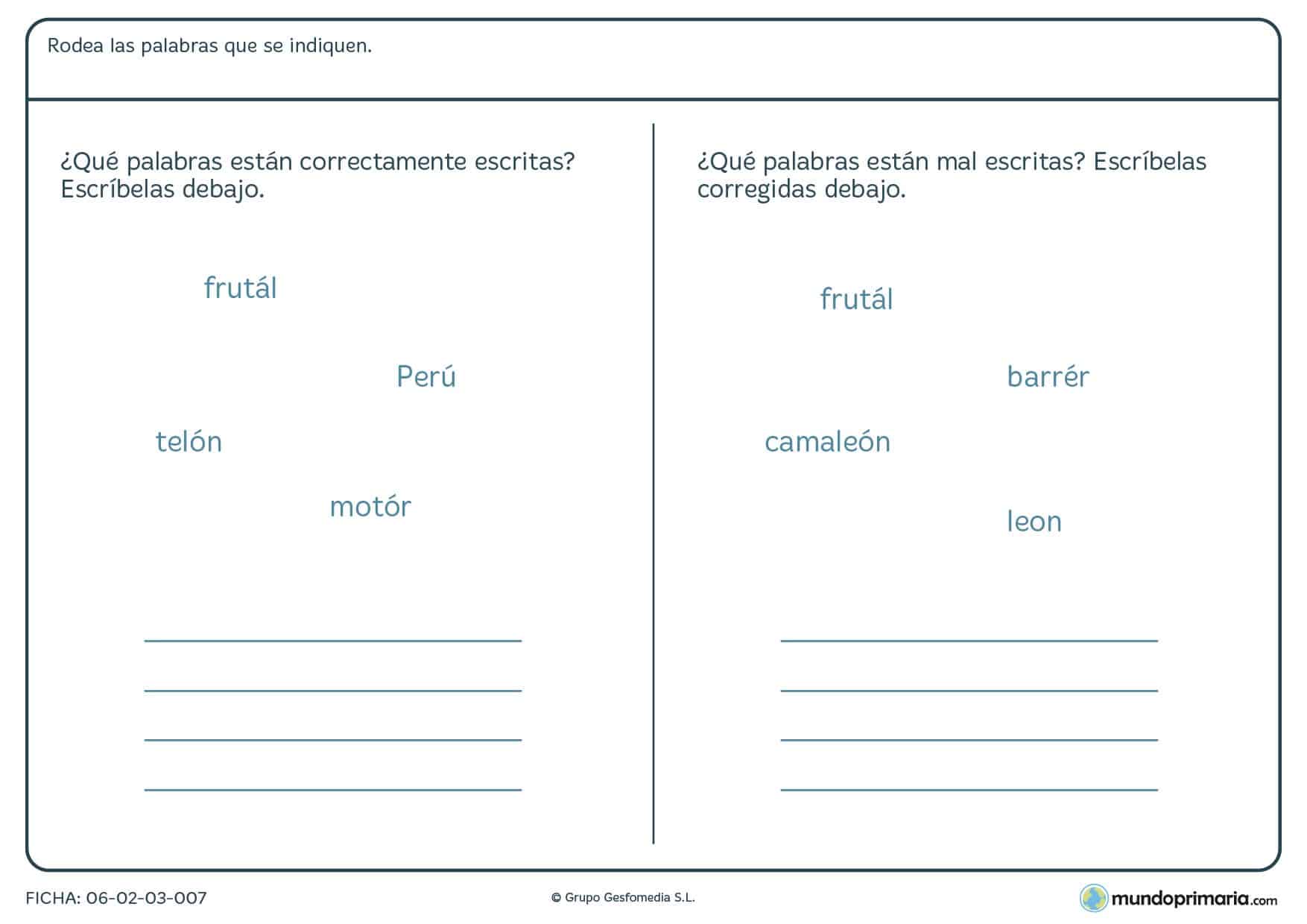 Ficha de diferentes tipos de acentos en distintas sílabas en Primaria