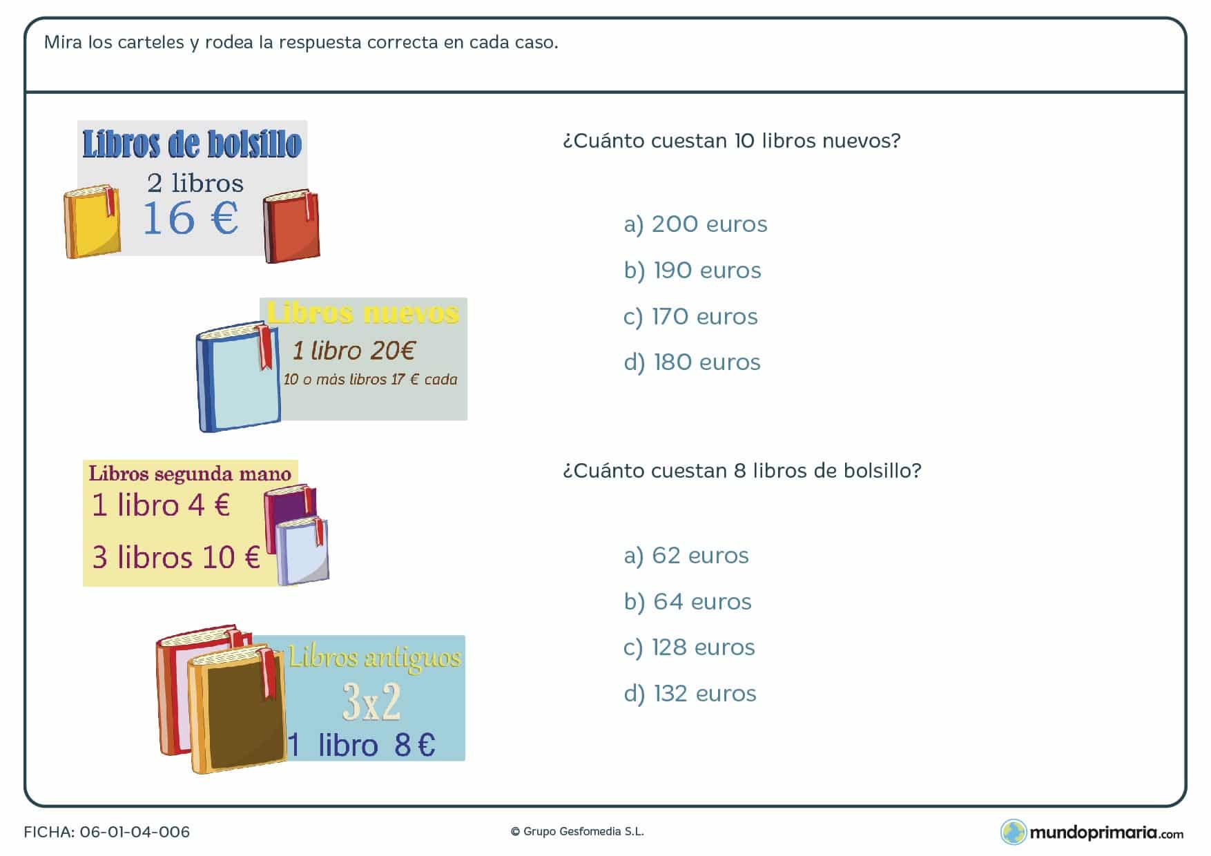 Ficha con preguntas para resolver haciendo operaciones para Primaria