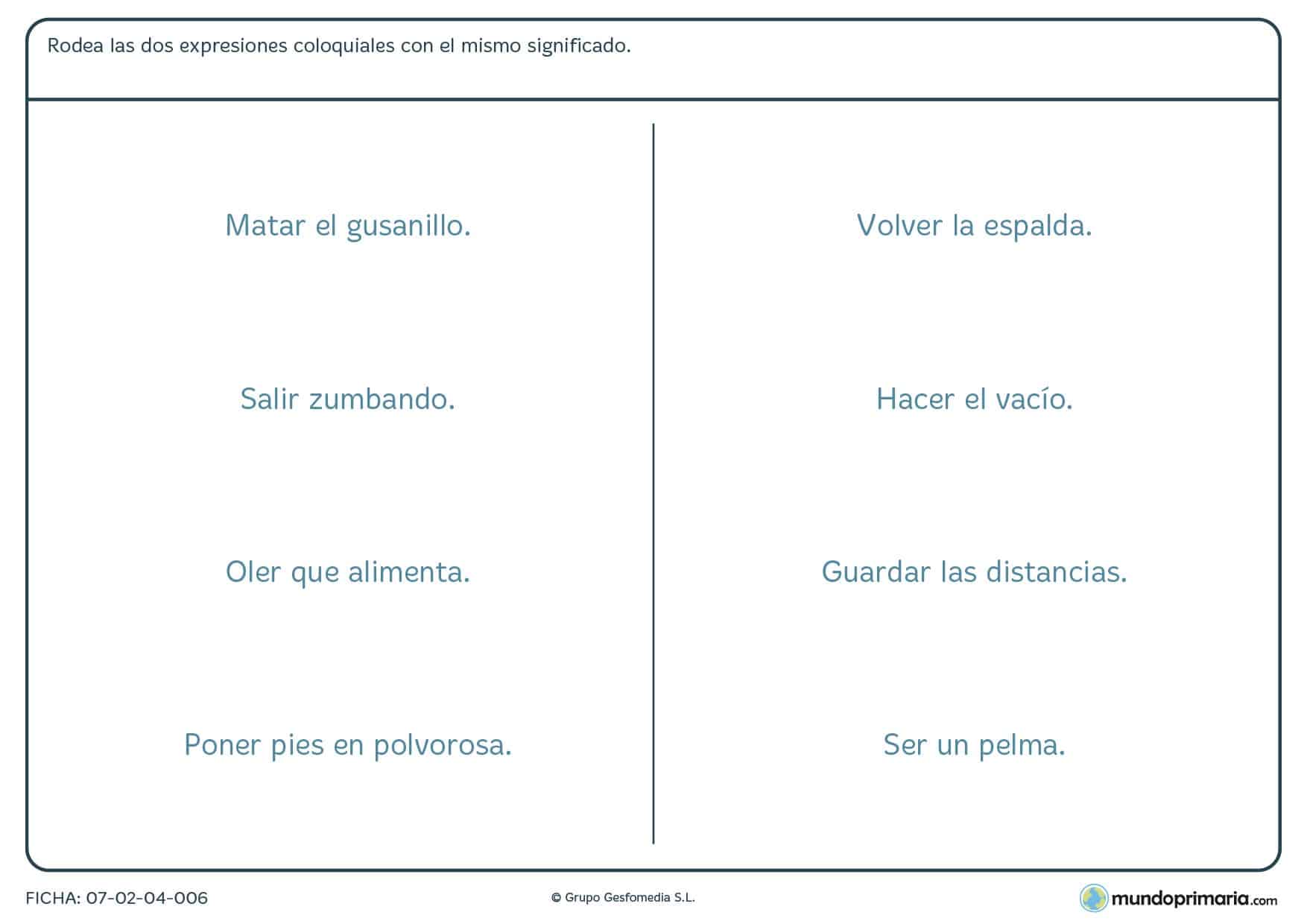 Ficha de comprender expresiones en la vida cotidiana papra Primaria