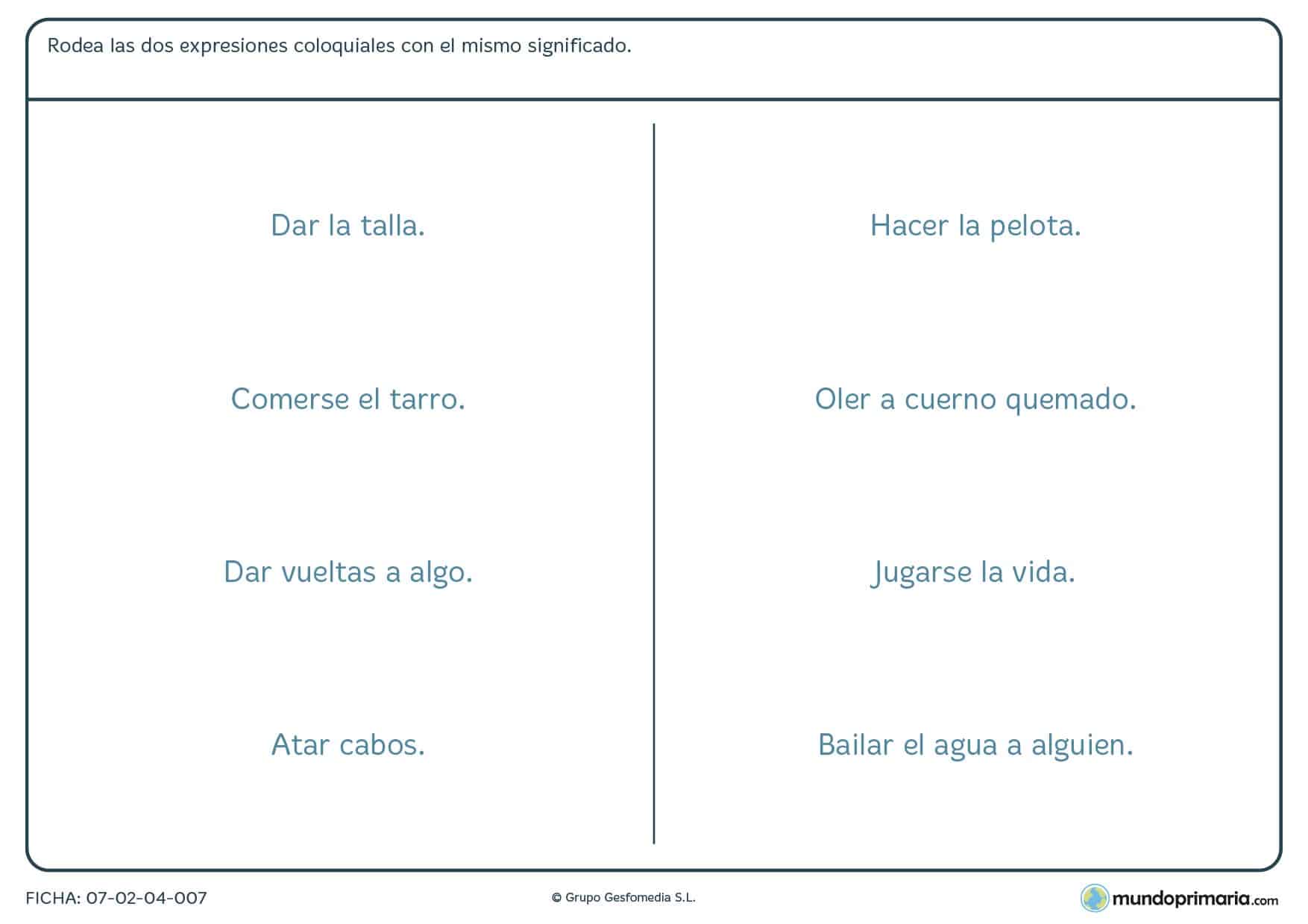 Ficha de emparejar las expresiones que sean similares para Primaria