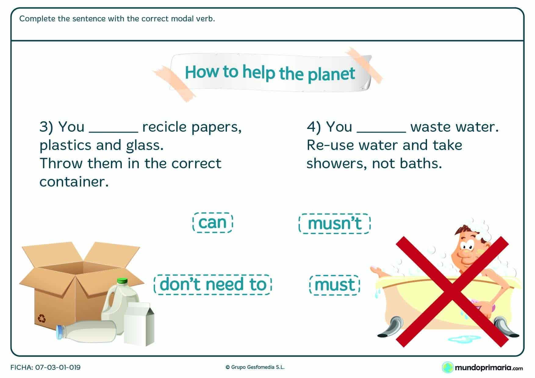 Ficha de reciclaje en inglés para alumnos de 5º curso de Primaria
