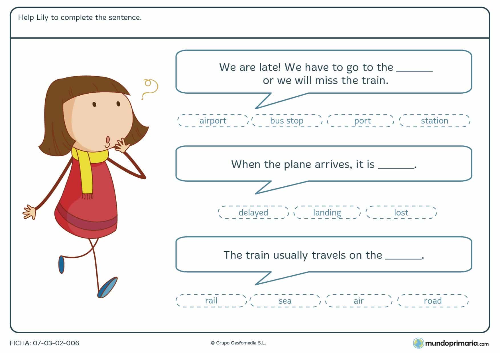 Ficha de vocabulario en inglés sobre lugares para 5º de Primaria