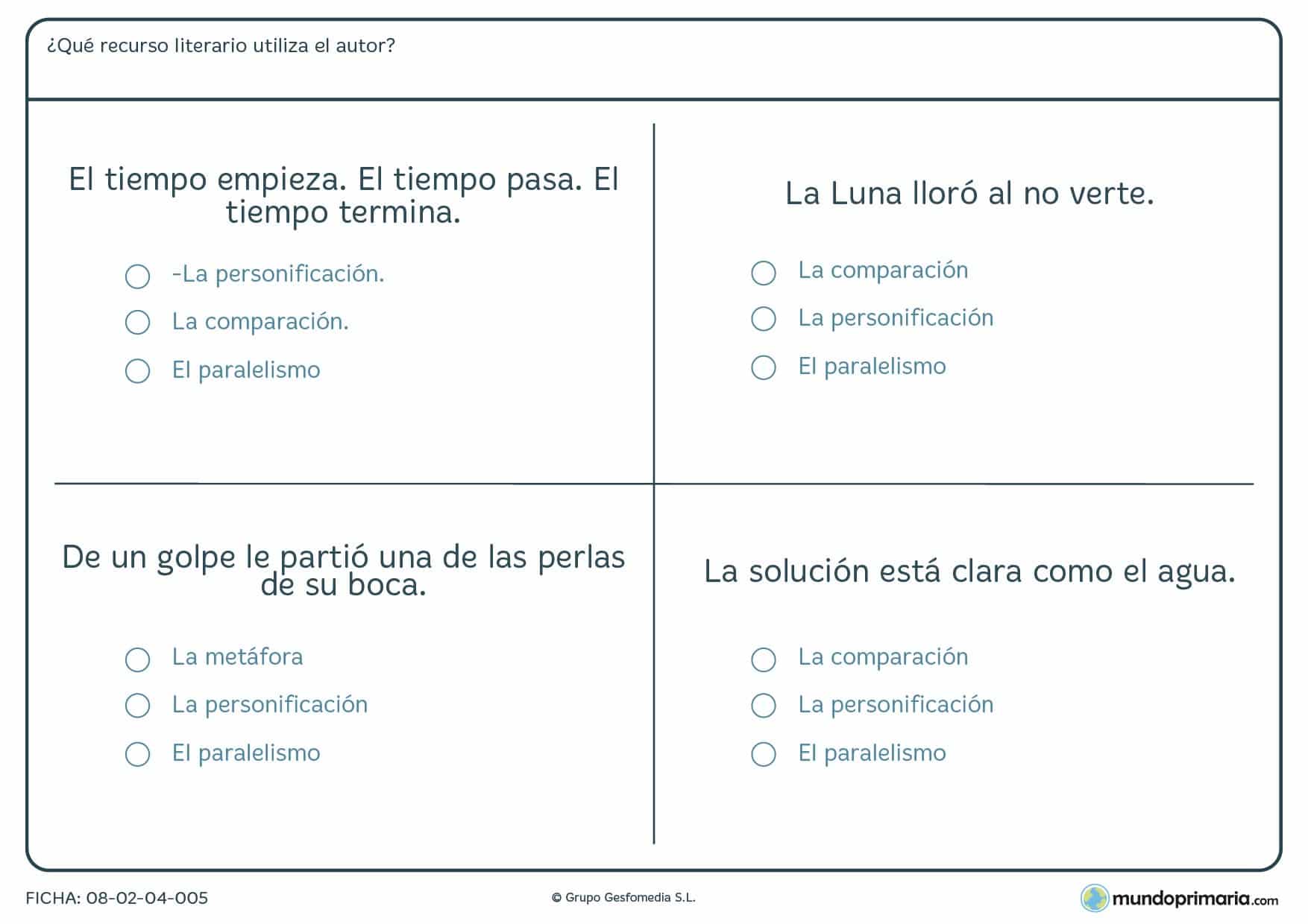 Ficha de lengua sobre recursos literarios de 6º de educación primaria