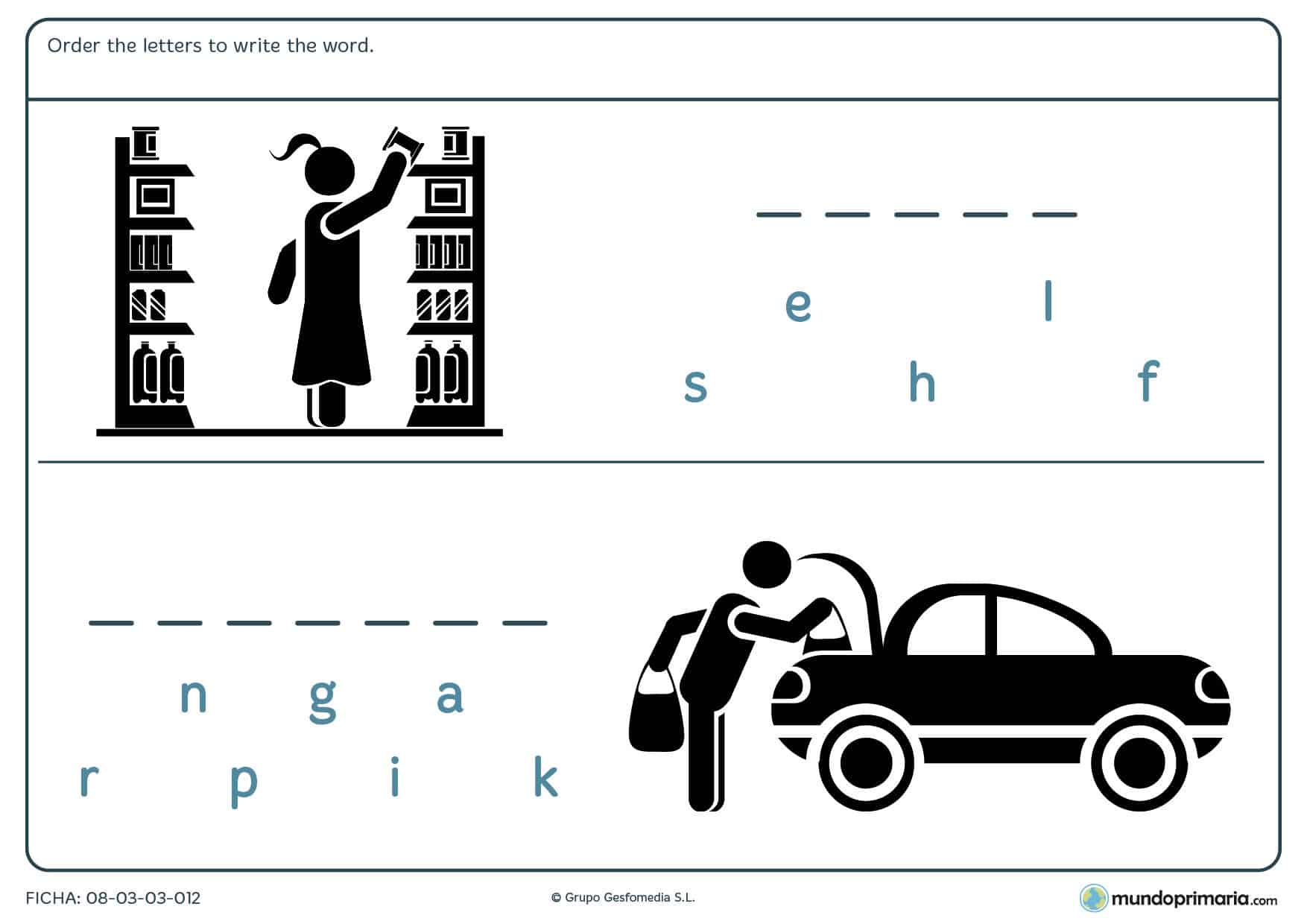 Ordena las letras en inglés y encuentra el significado de los dibujos