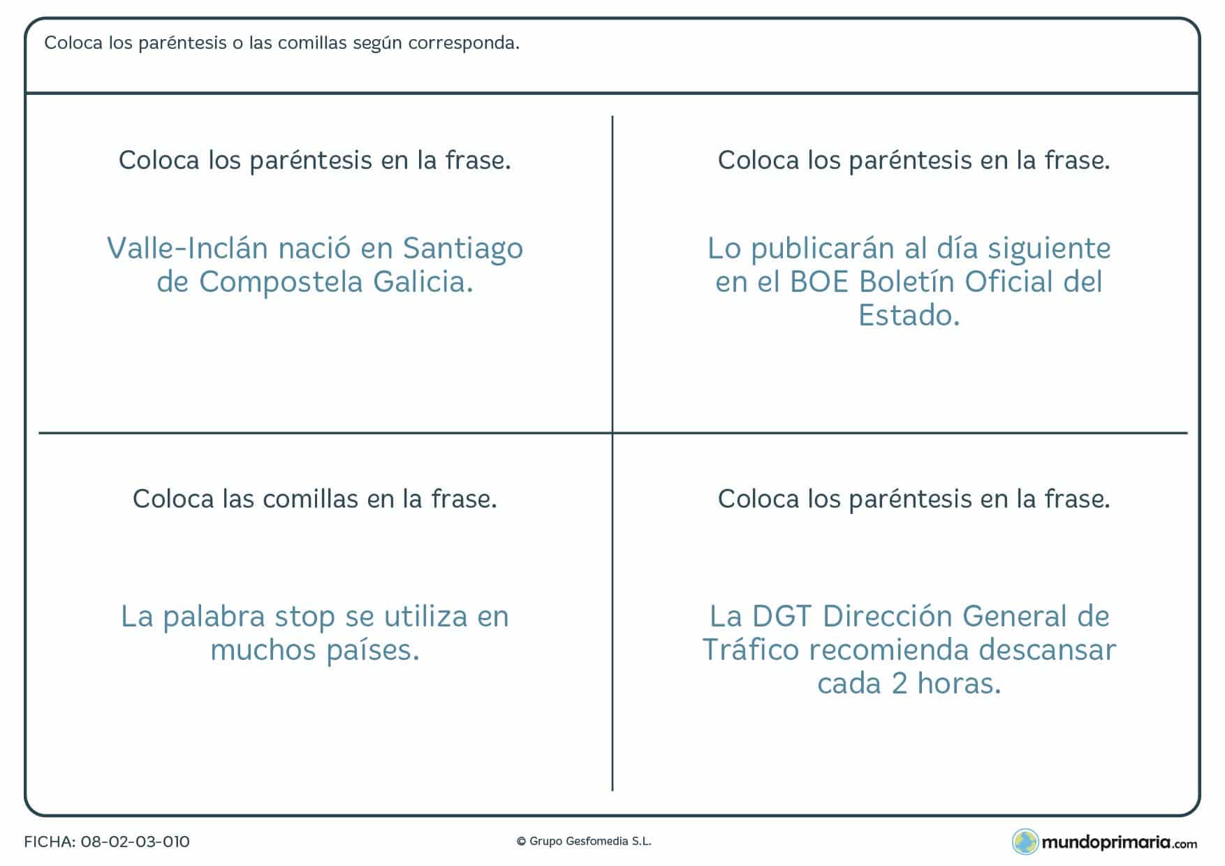 Ficha de 6º curso de educación infantil de paréntesis