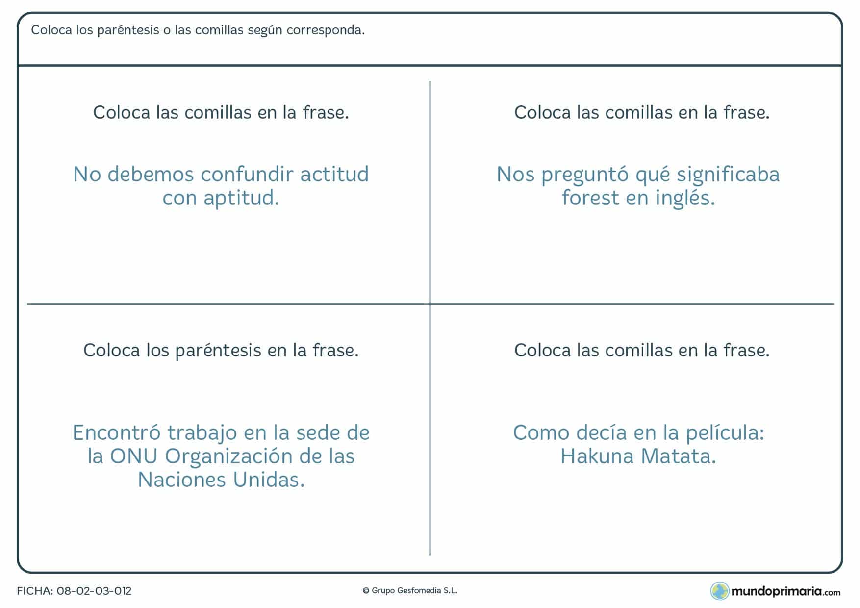 Ficha de ubicar paréntesis en siglas para niños de educación primaria