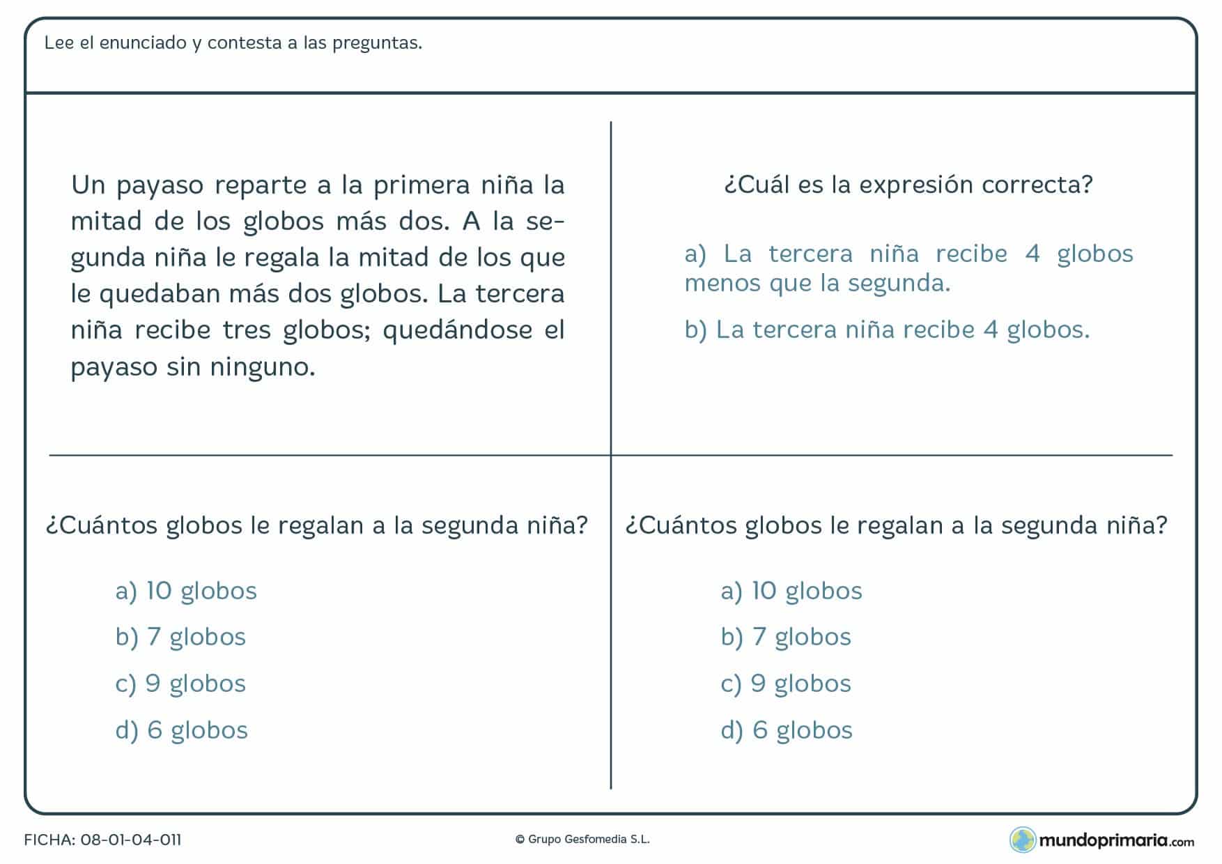 Ficha de 3 preguntas a responder haciendo antes las operaciones por 6º