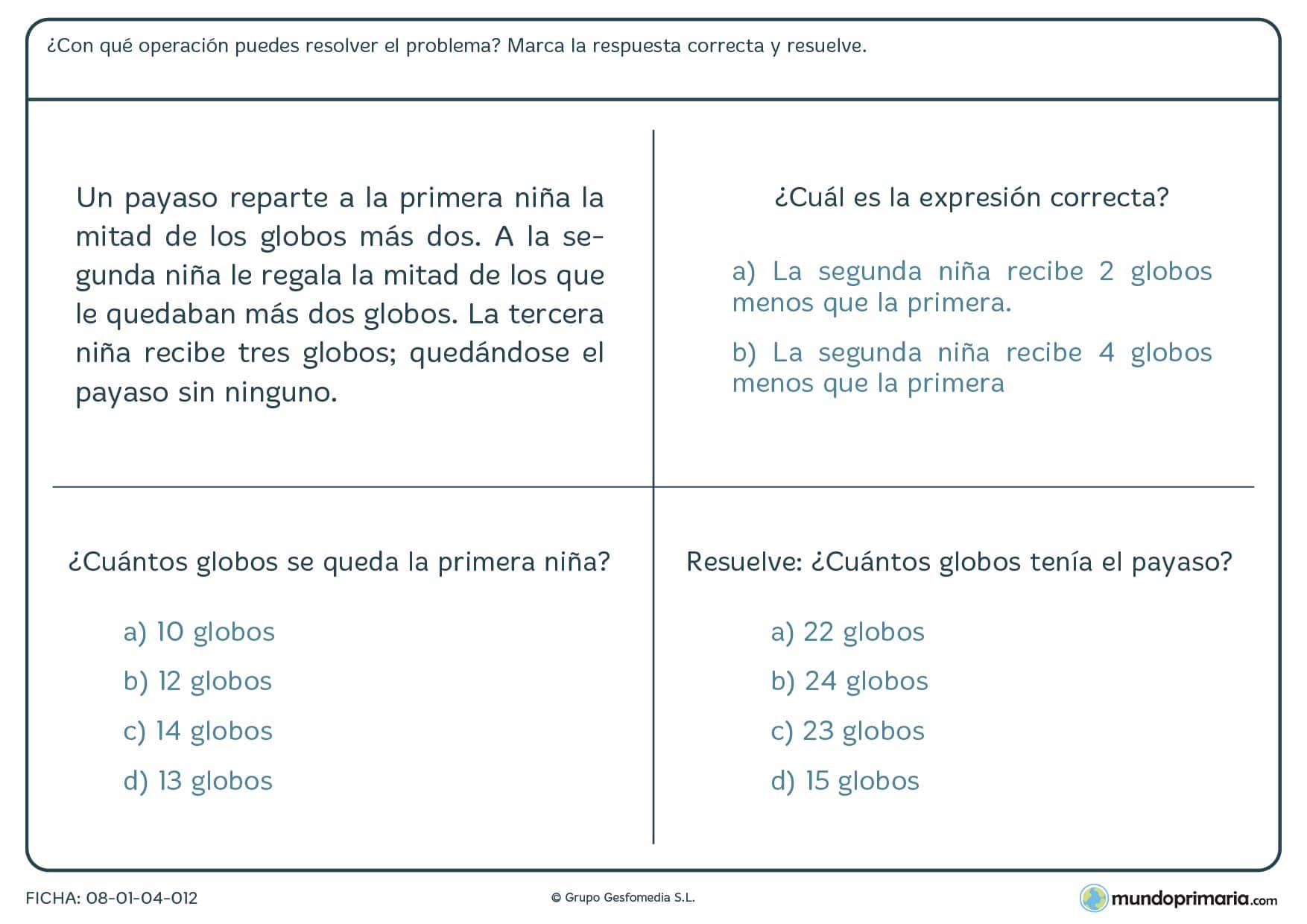 Ficha sobre globos con el uso de mitades y terceras partes para 6º