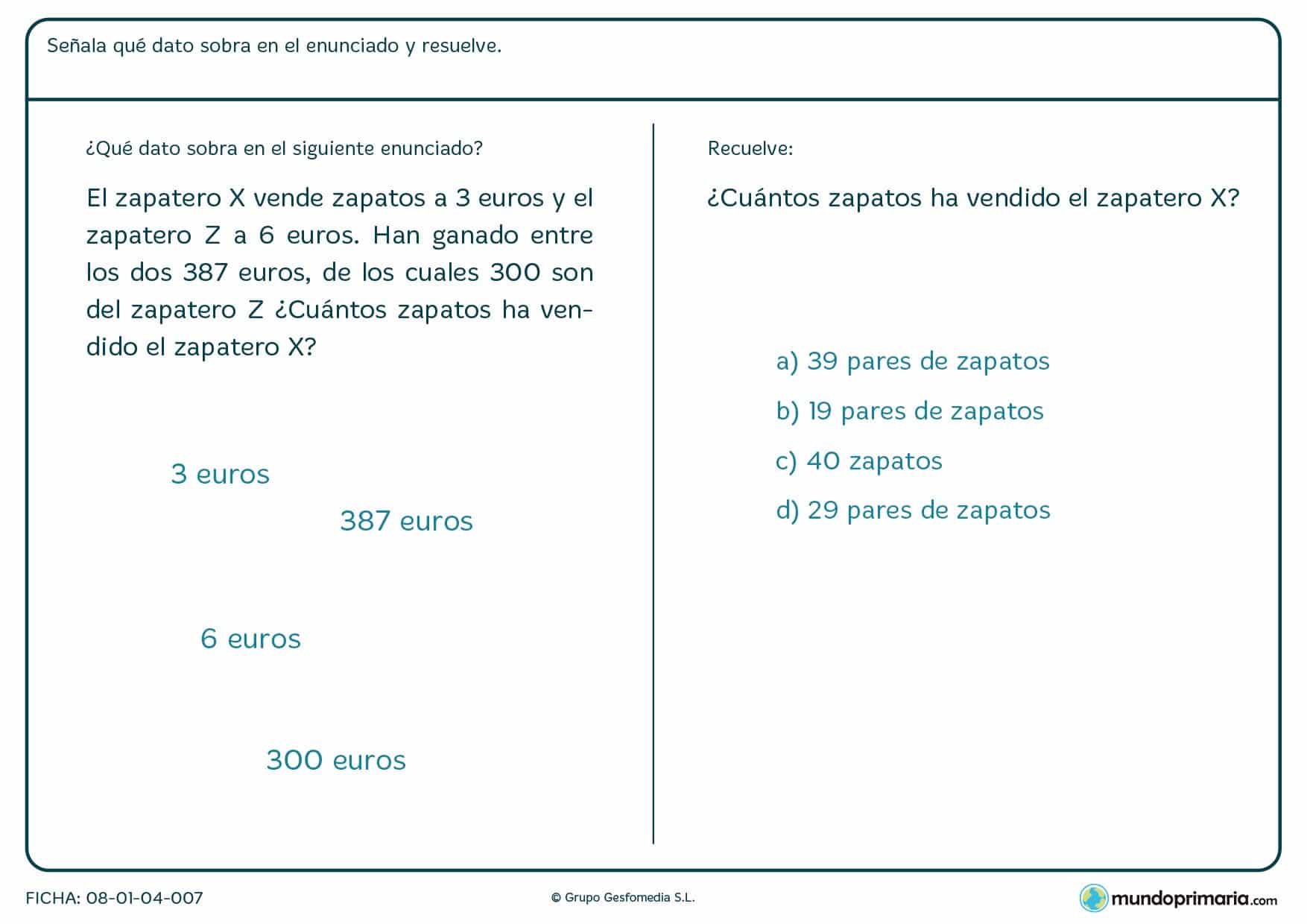 Ficha con problemas con sujetos como X y Z para 6º de Primaria