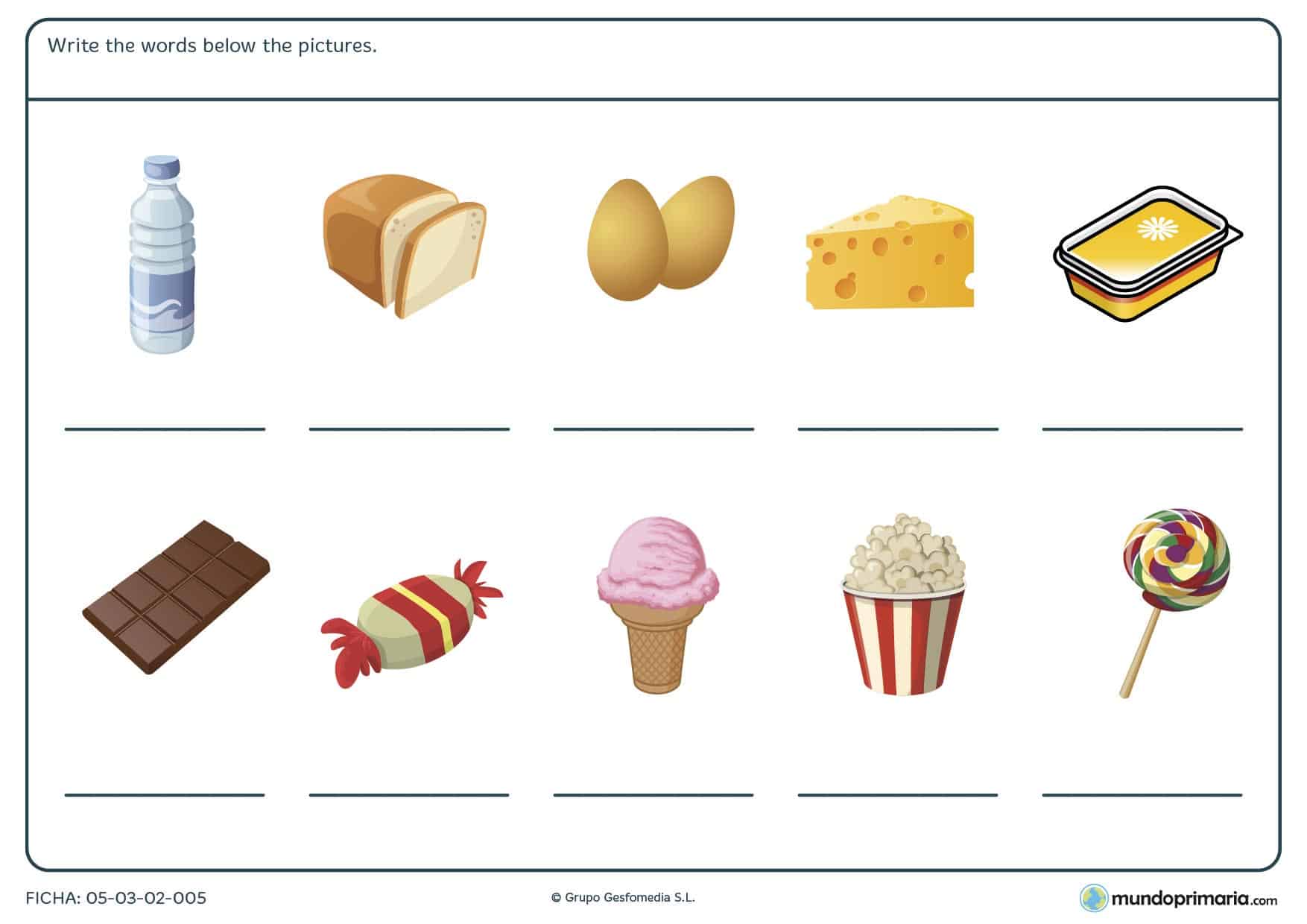 Ficha de comidas para primaria