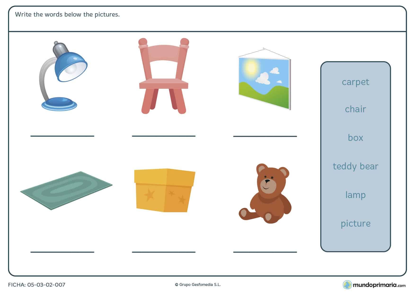 Ficha de elementos de una habitación para primaria