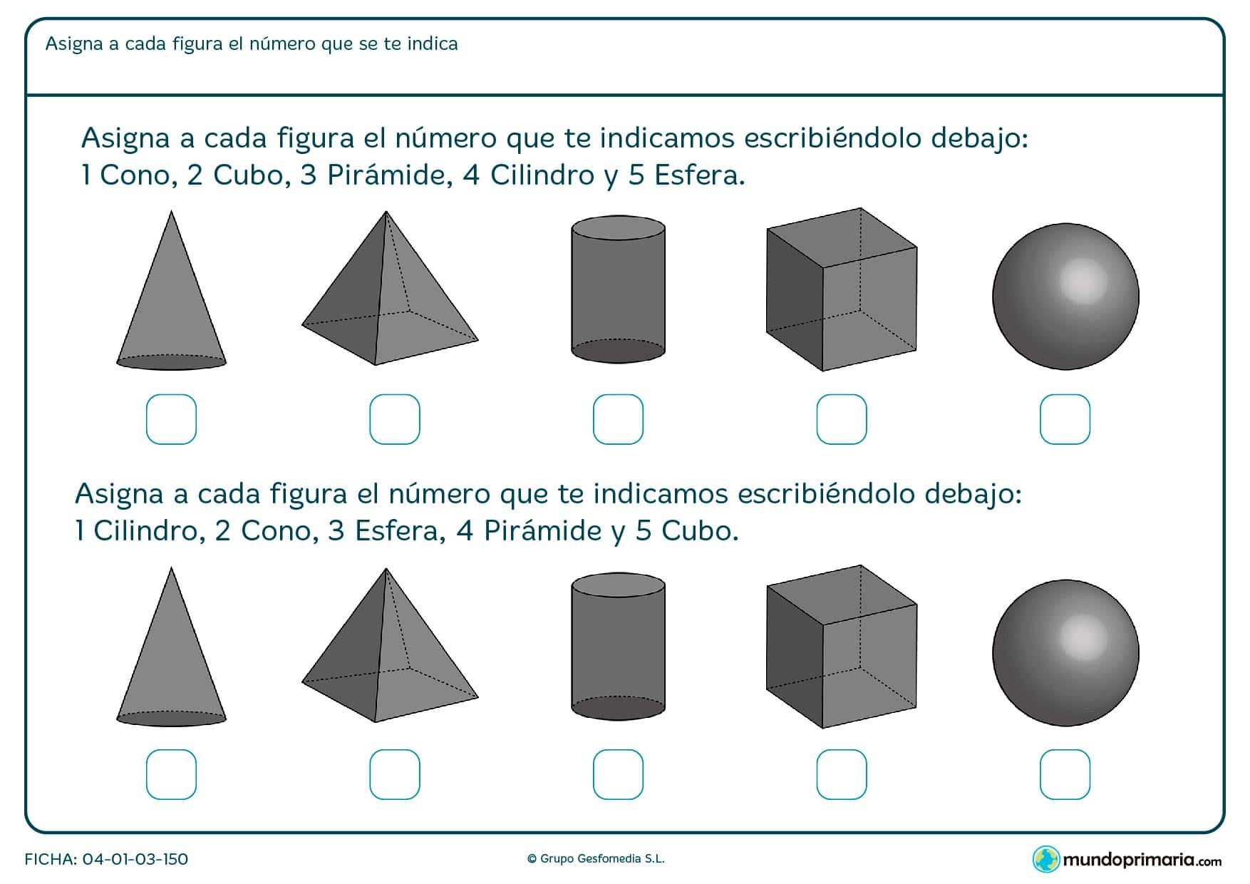 Ficha de nombre de cuerpos geométricos para primaria