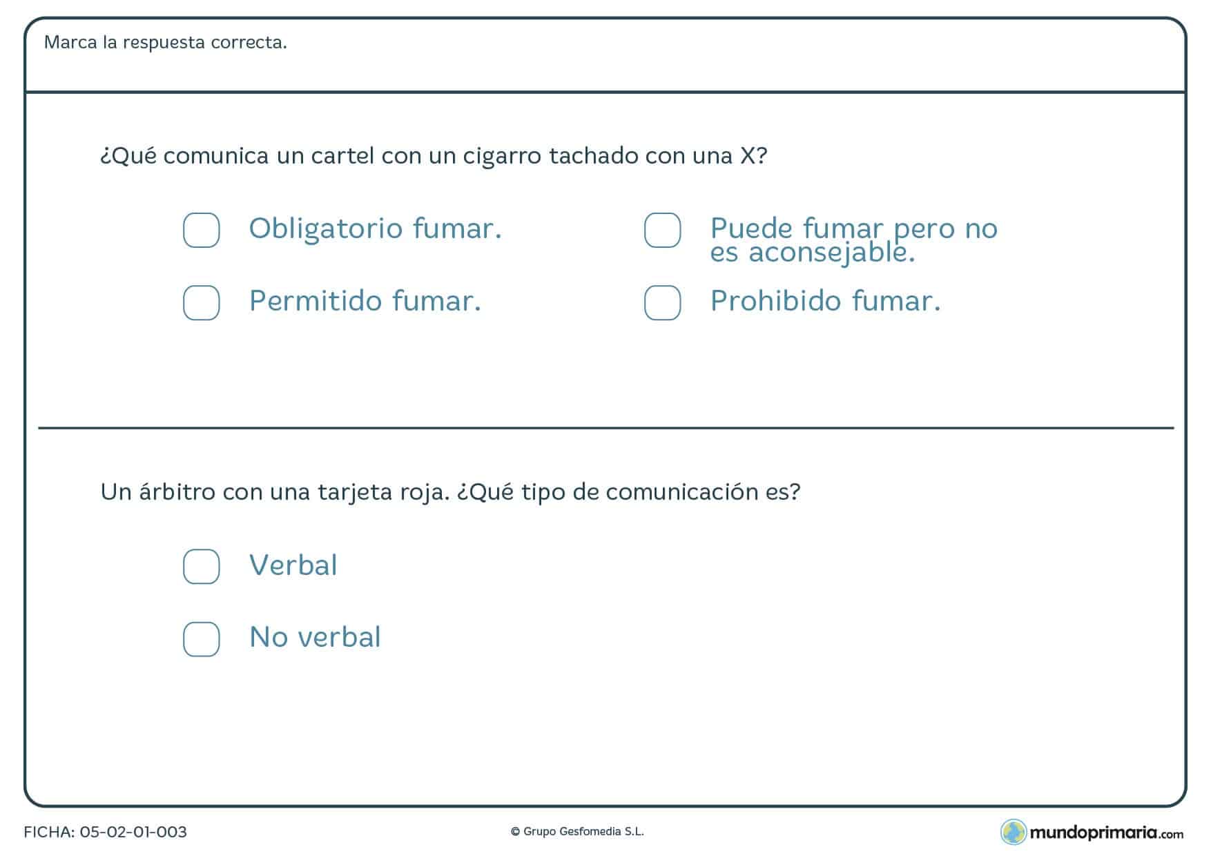 Ficha de qué comunica una señal o una acción para 3º de Primaria