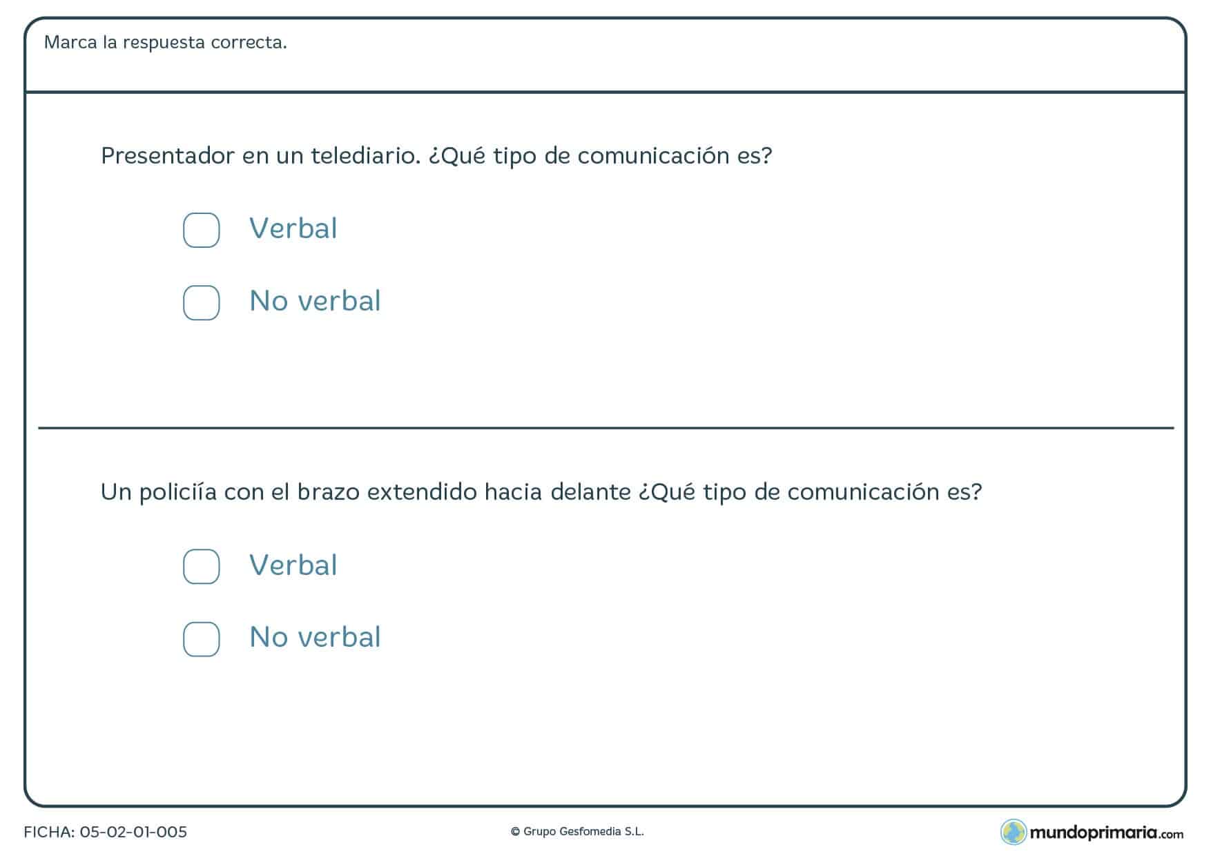 Ficha de los distintos tipos de comunicación en lengua para Primaria