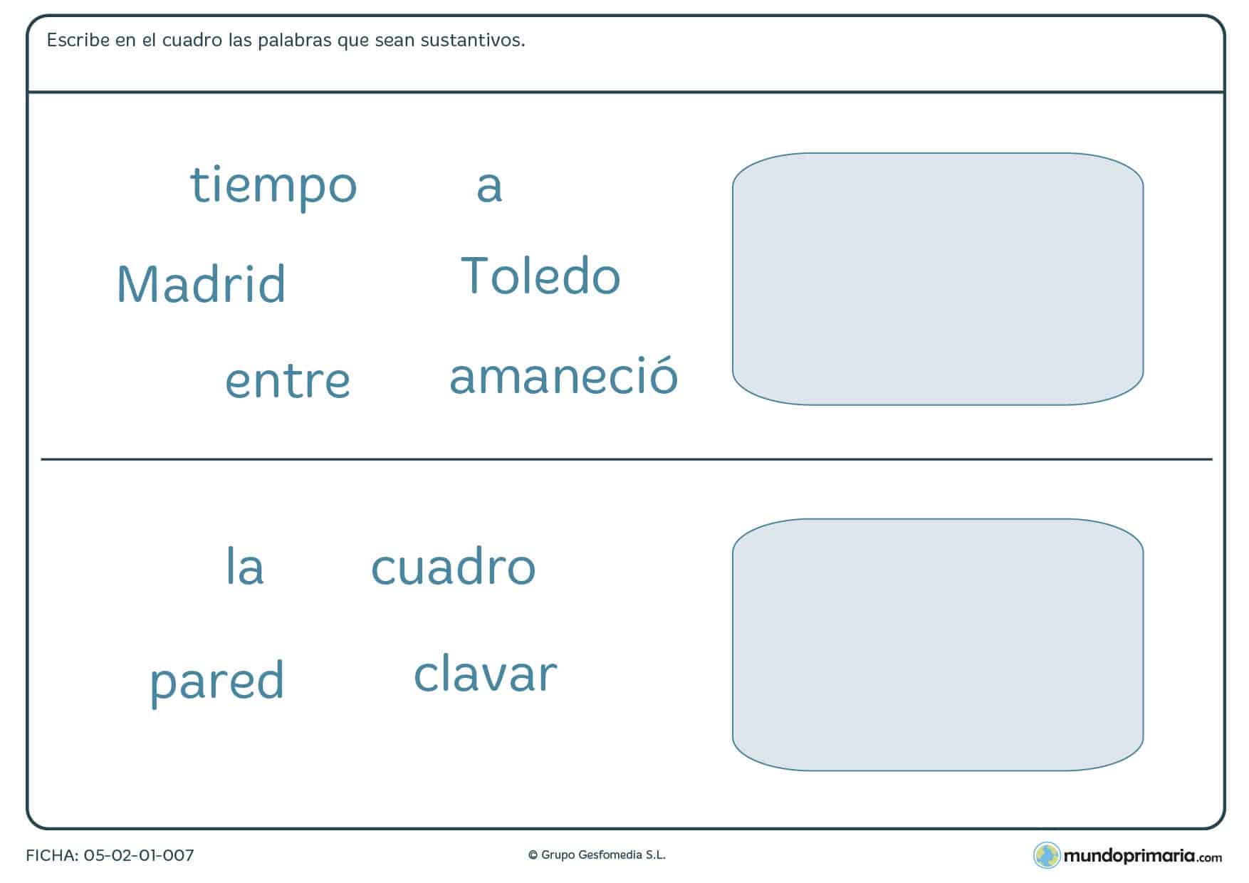 Ficha de anotar los nombres en el cuadro para niños de 3º de Primaria