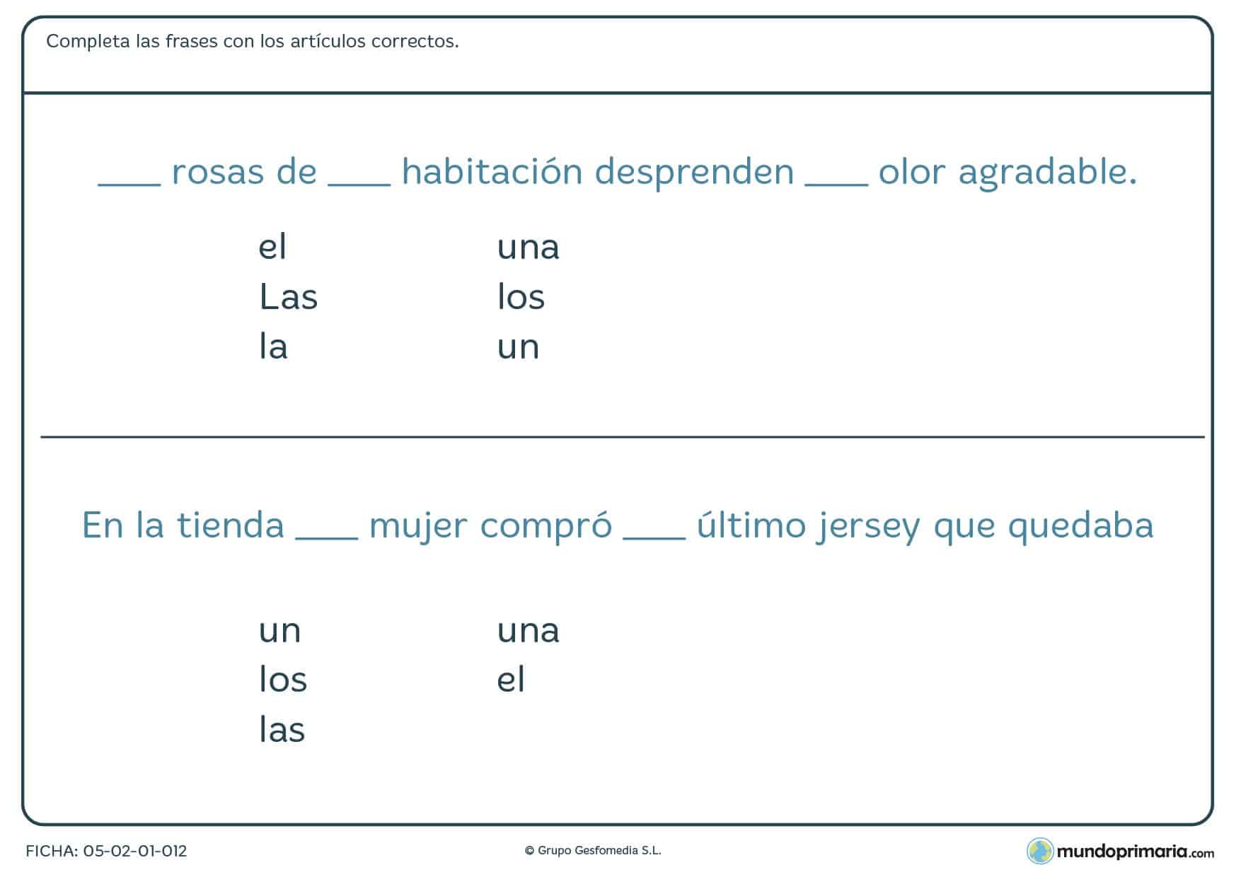 Ficha para aprender los artículos determinantes e indeterminantes