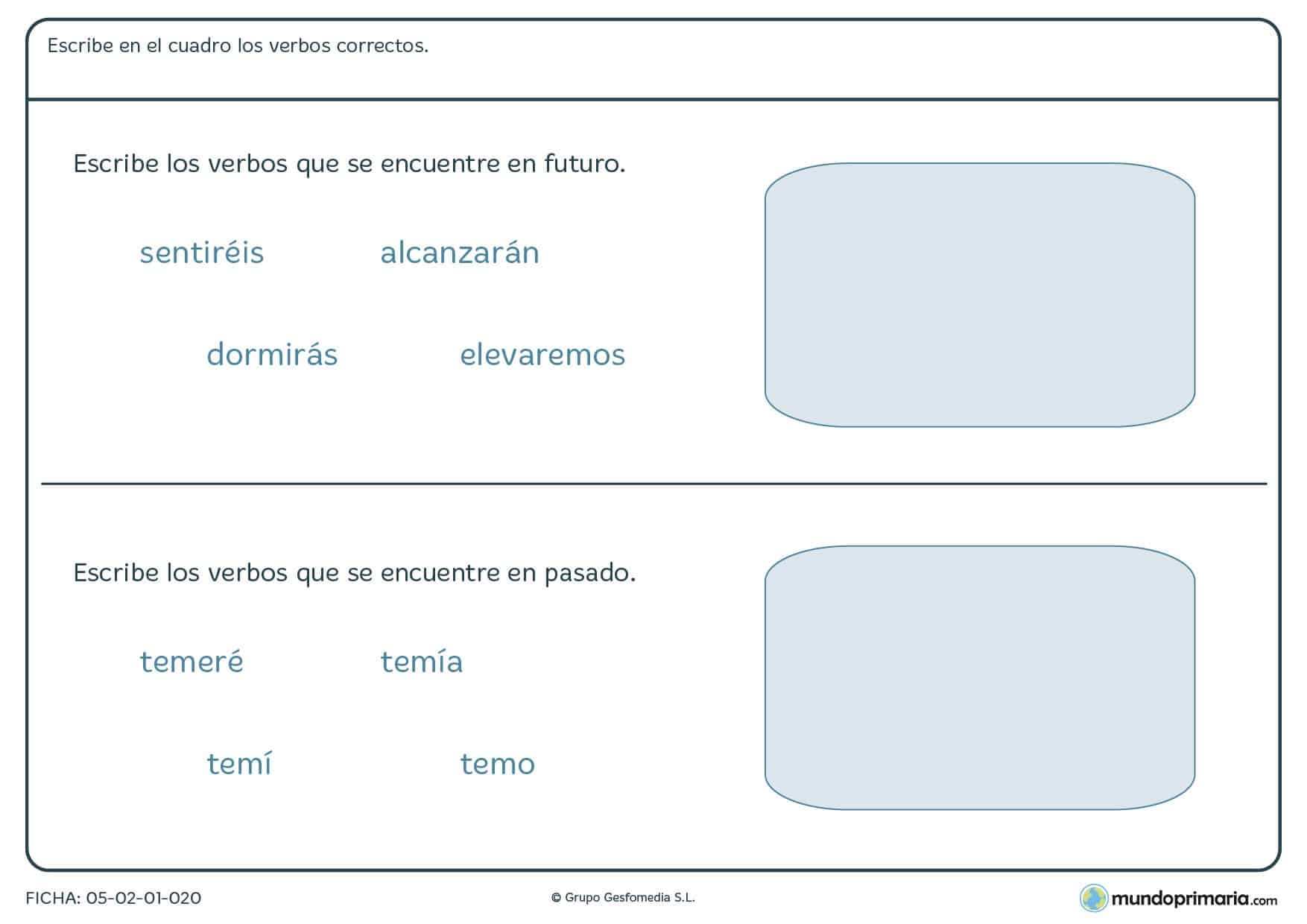 Ficha de verbos en el futuro para niños que estudien en Primaria