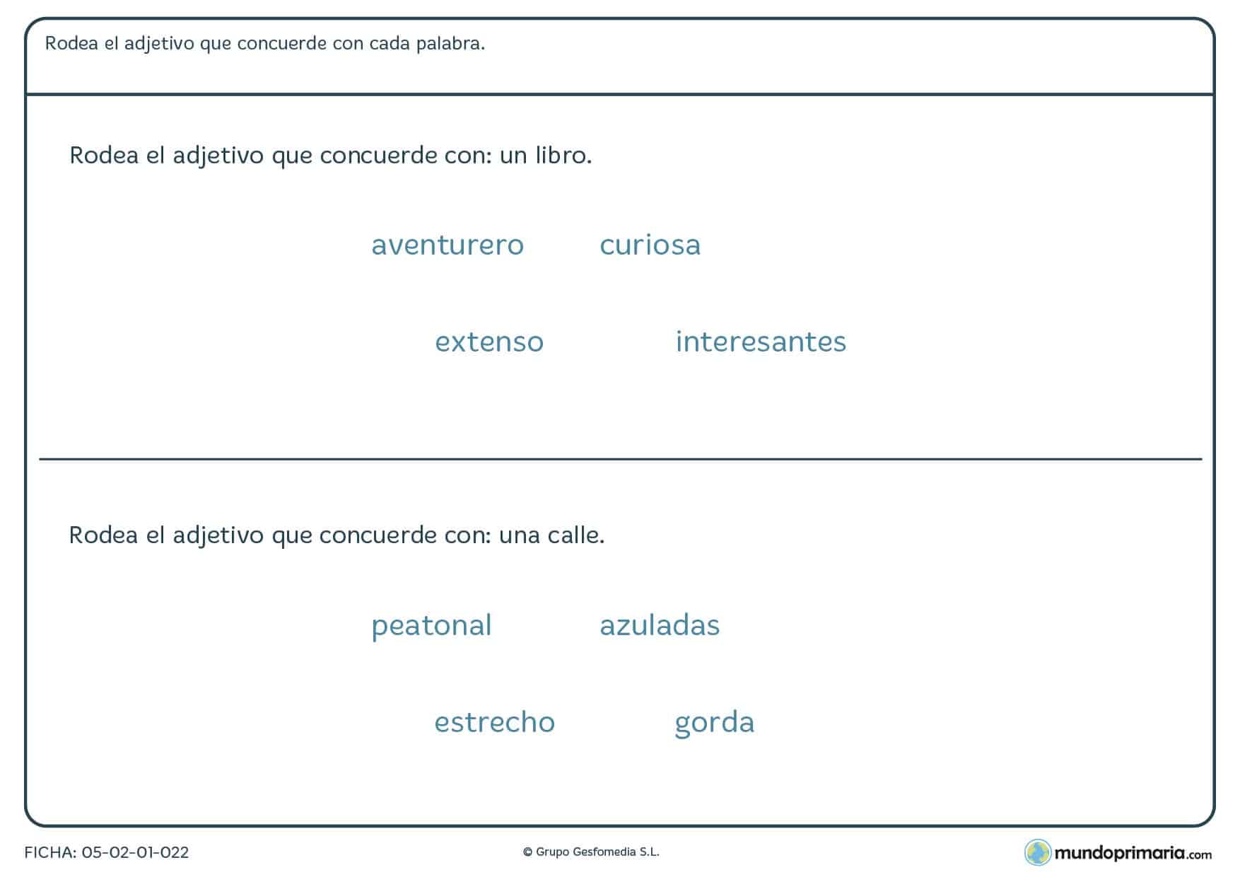 Ficha de lenguaje para alumnos de 3º curso de Primaria sobre adjetivos
