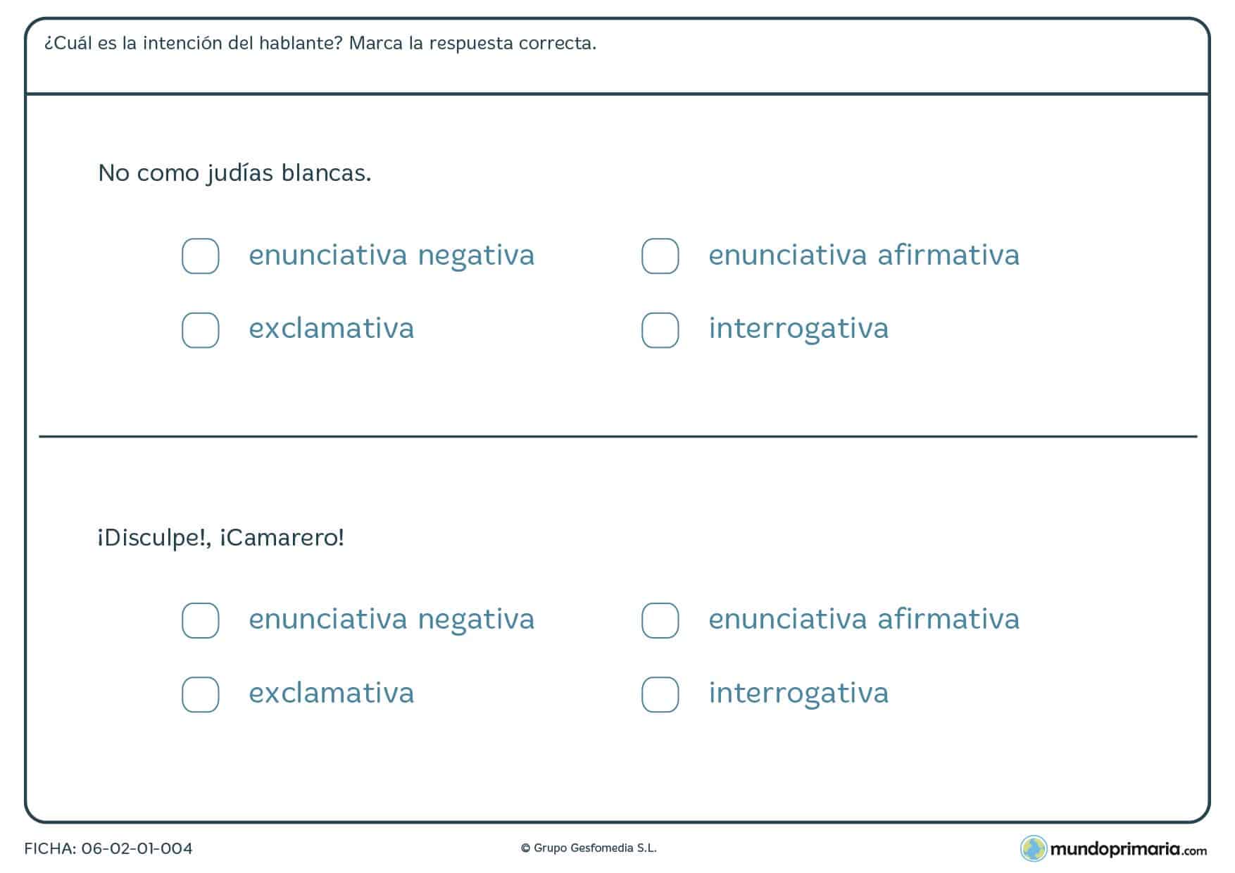 Ficha de lenguaje sobre la intención del hablante para Primaria