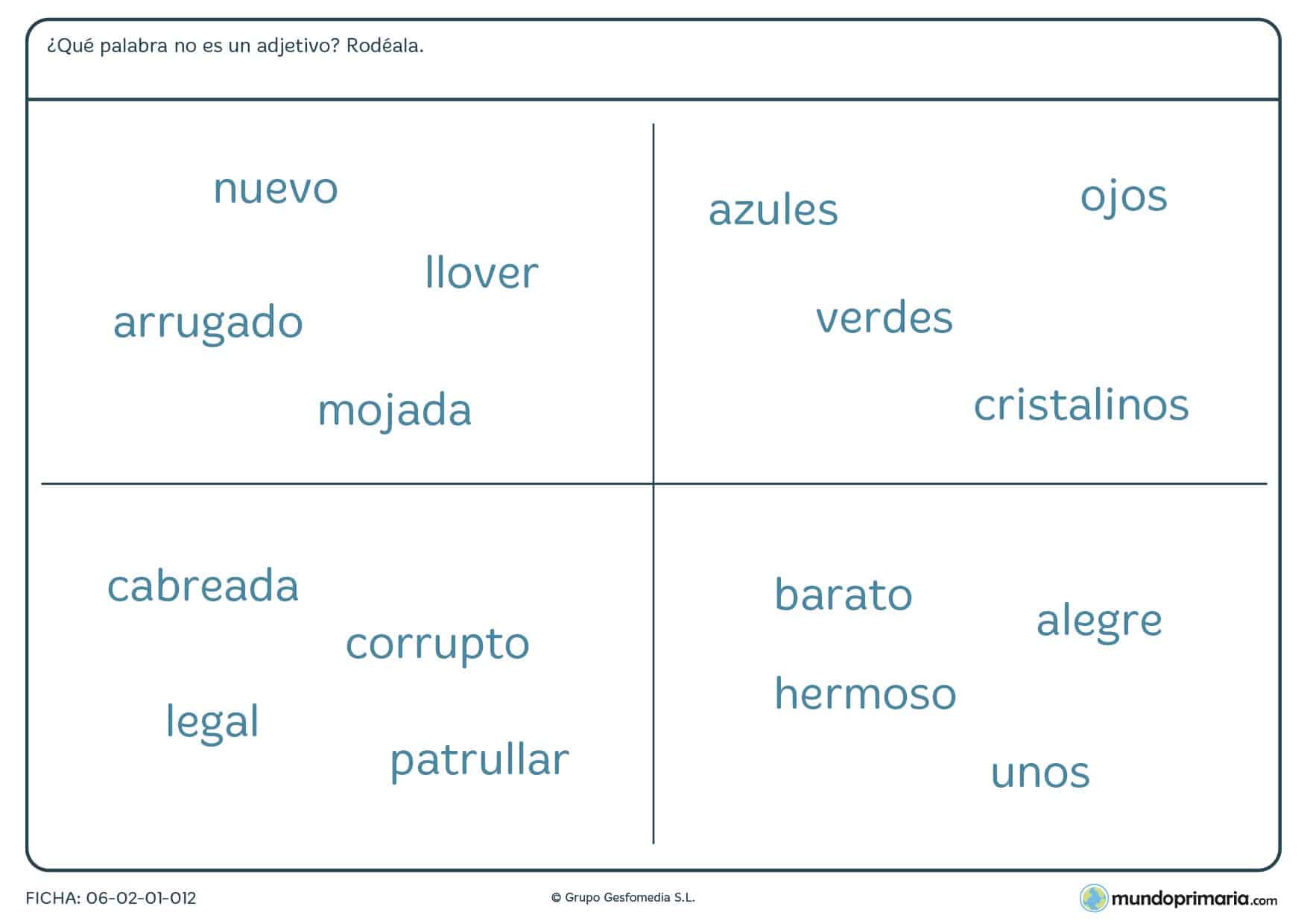 Ficha de lengua para distinguir las palabras que no sean adjetivos